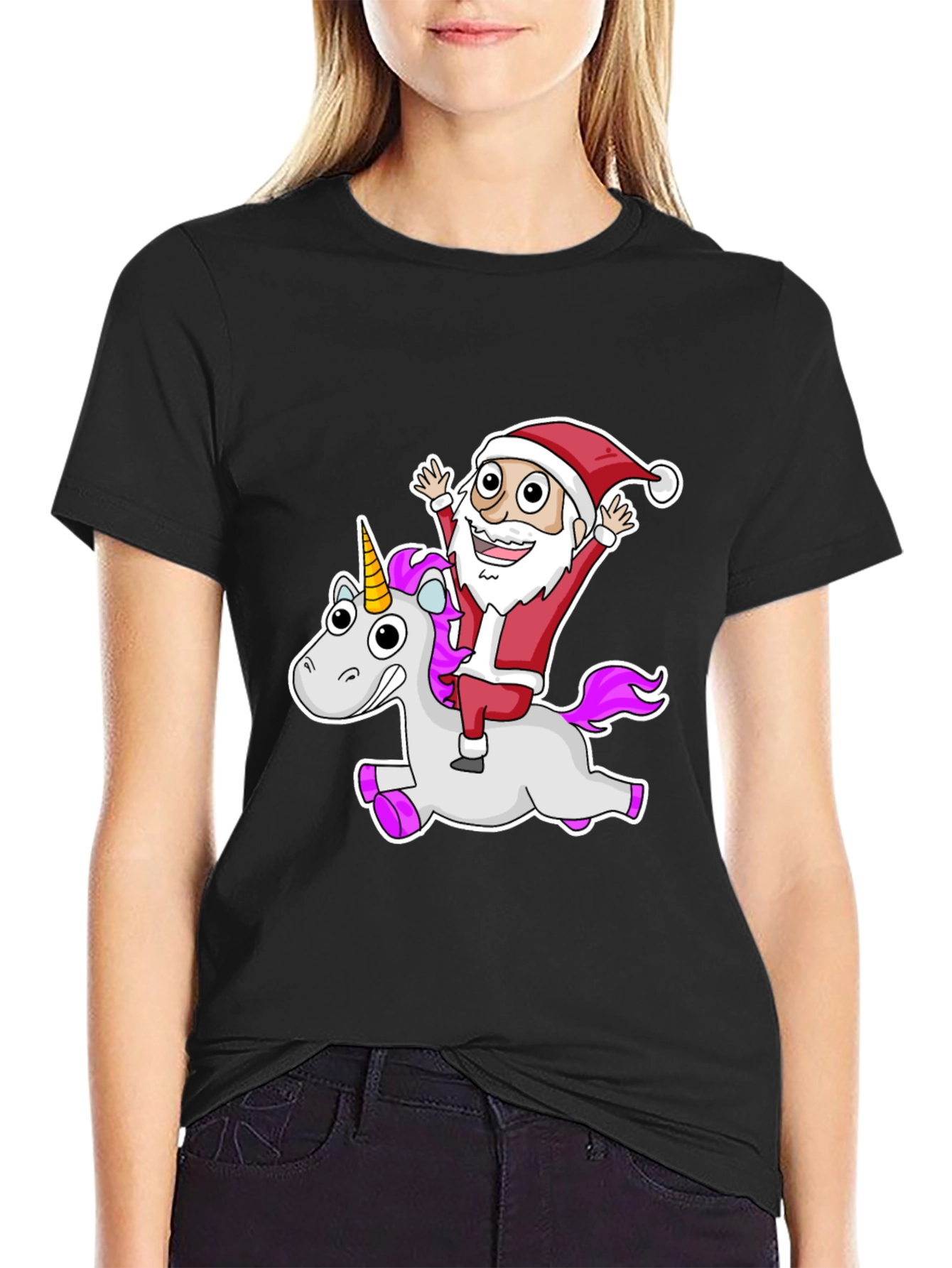 Santa Riding Unicorn Graphic Tee