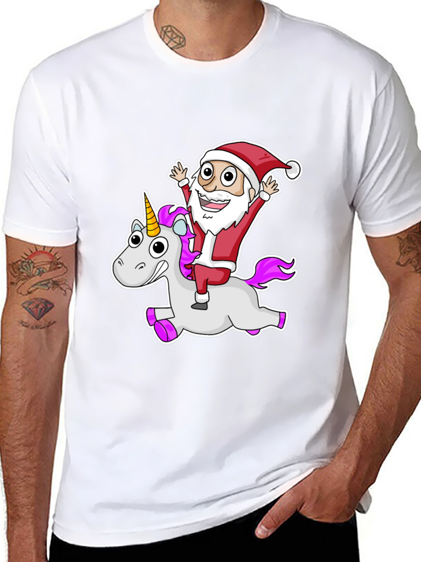 Santa Riding Unicorn Graphic Tee