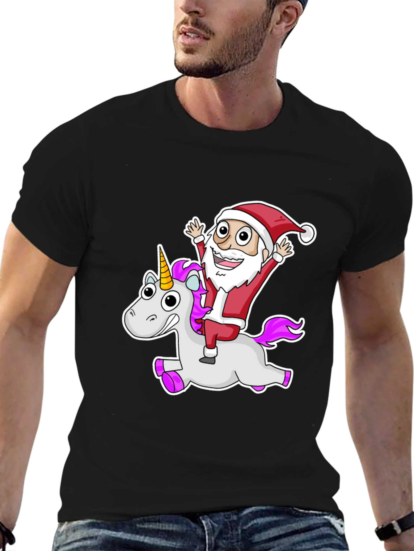 Santa Riding Unicorn Graphic Tee
