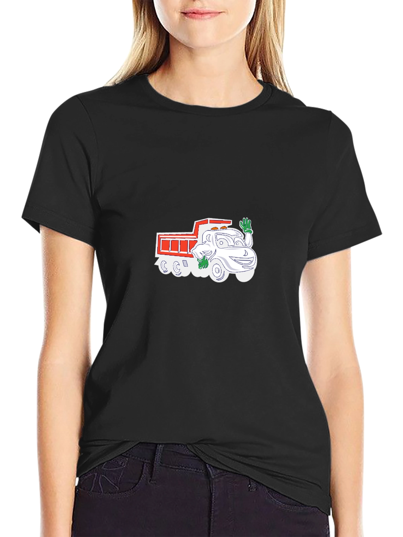 Cartoon Dump Truck Graphic Tee - Black