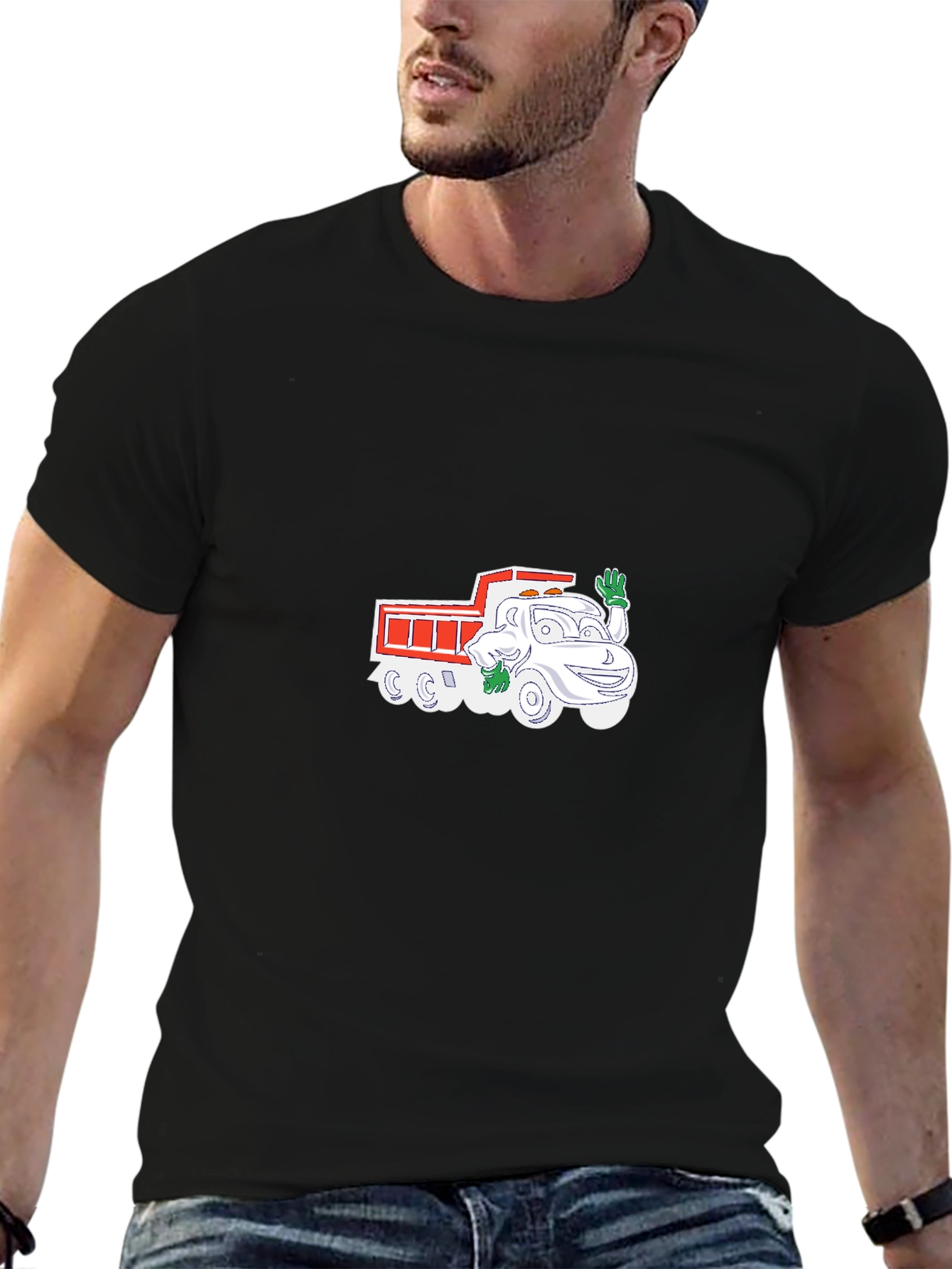 Cartoon Dump Truck Graphic Tee - Black