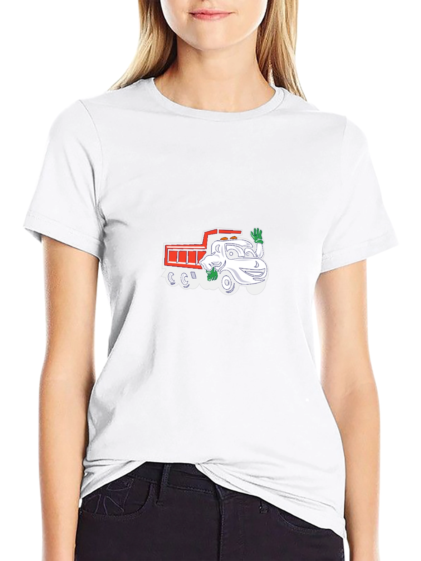 Cartoon Dump Truck Graphic Tee - Black