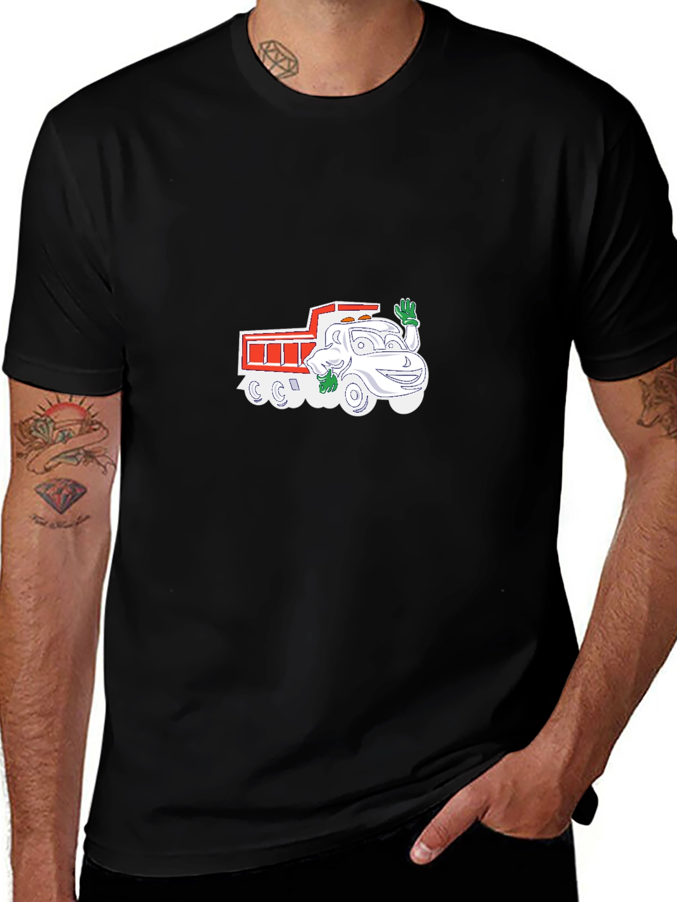 Cartoon Dump Truck Graphic Tee - Black