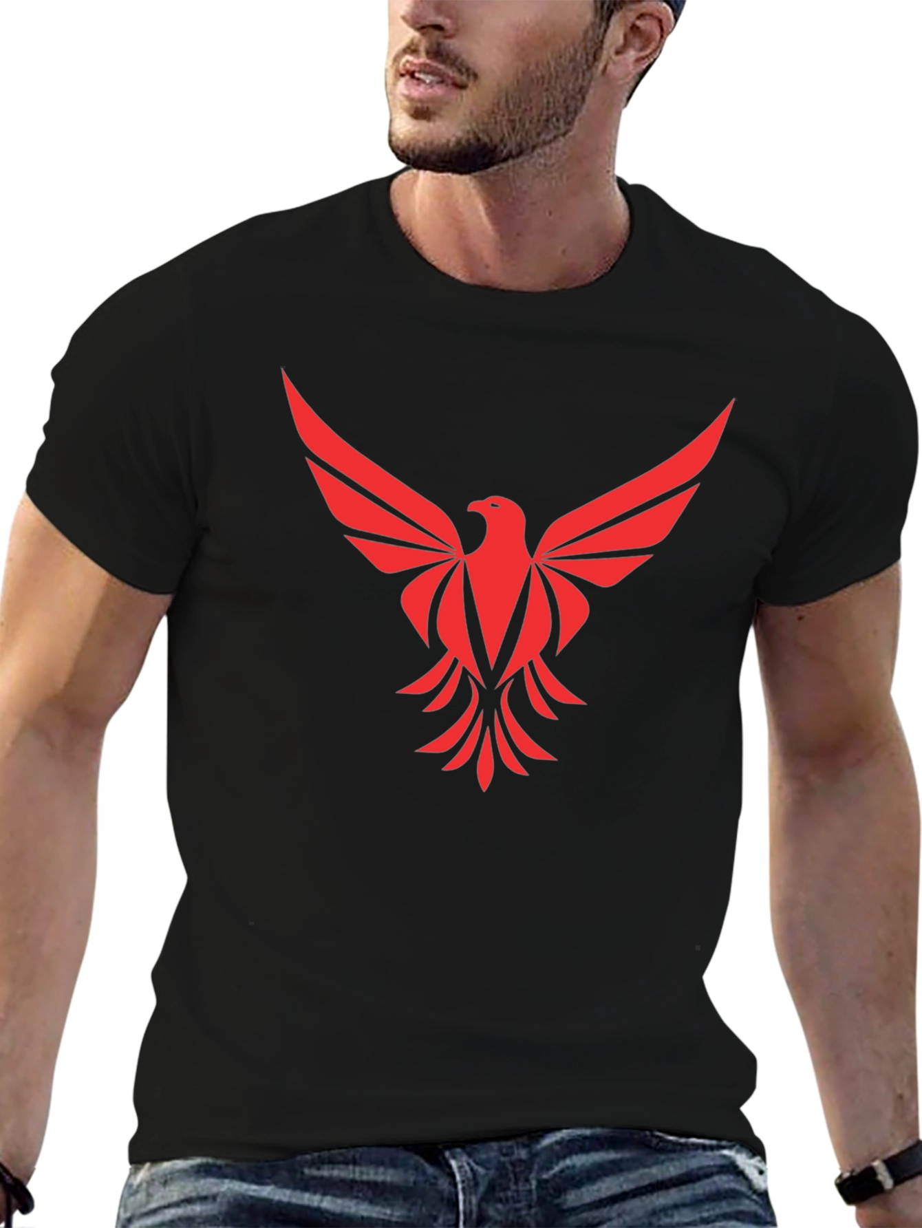 Red Phoenix Graphic Tee - Black Cotton Comfort
