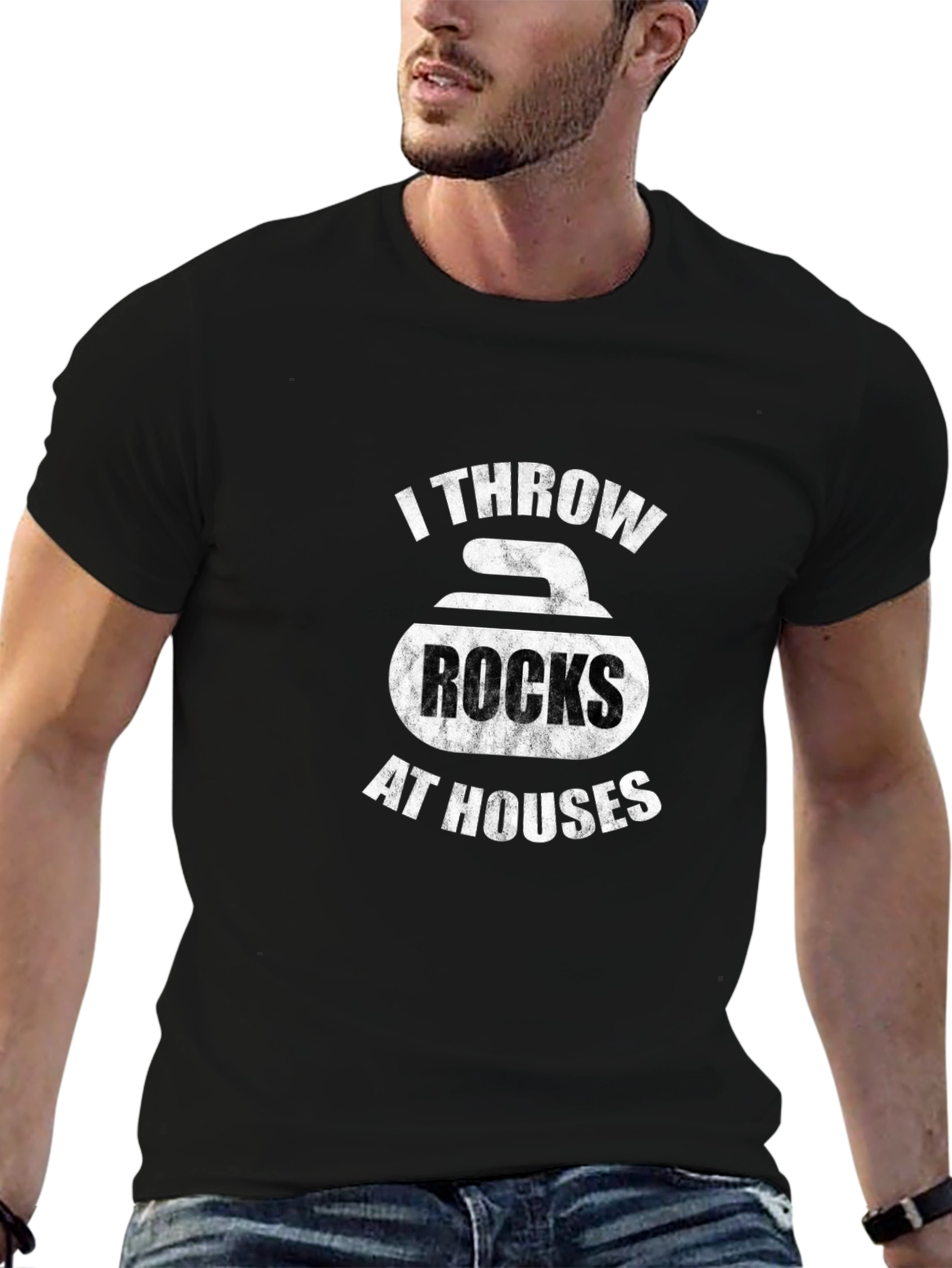 Funny Curling T-Shirt: I Throw Rocks at Houses