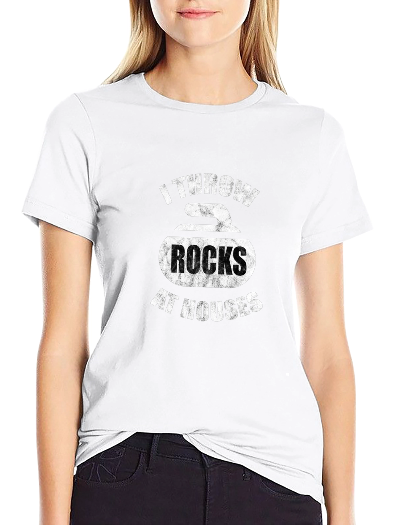 Funny Curling T-Shirt: I Throw Rocks at Houses