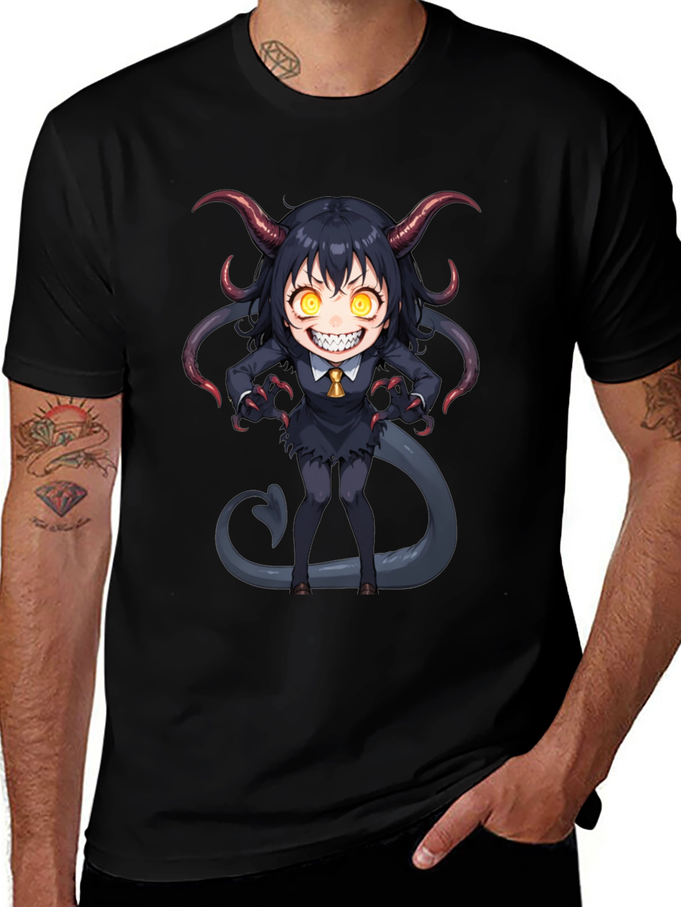 Devil Girl Graphic Tee - Black Cotton T-Shirt