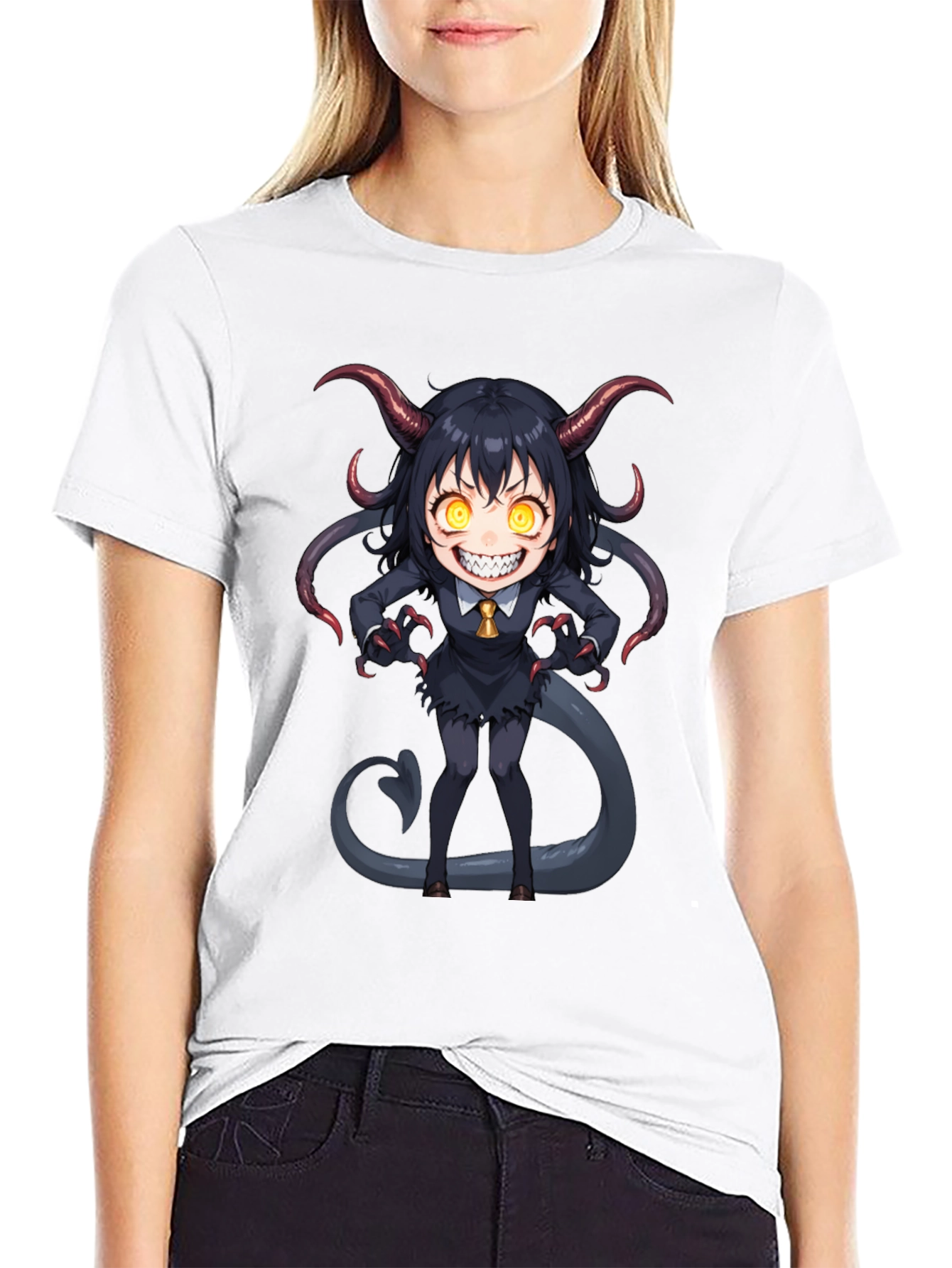 Devil Girl Graphic Tee - Black Cotton T-Shirt