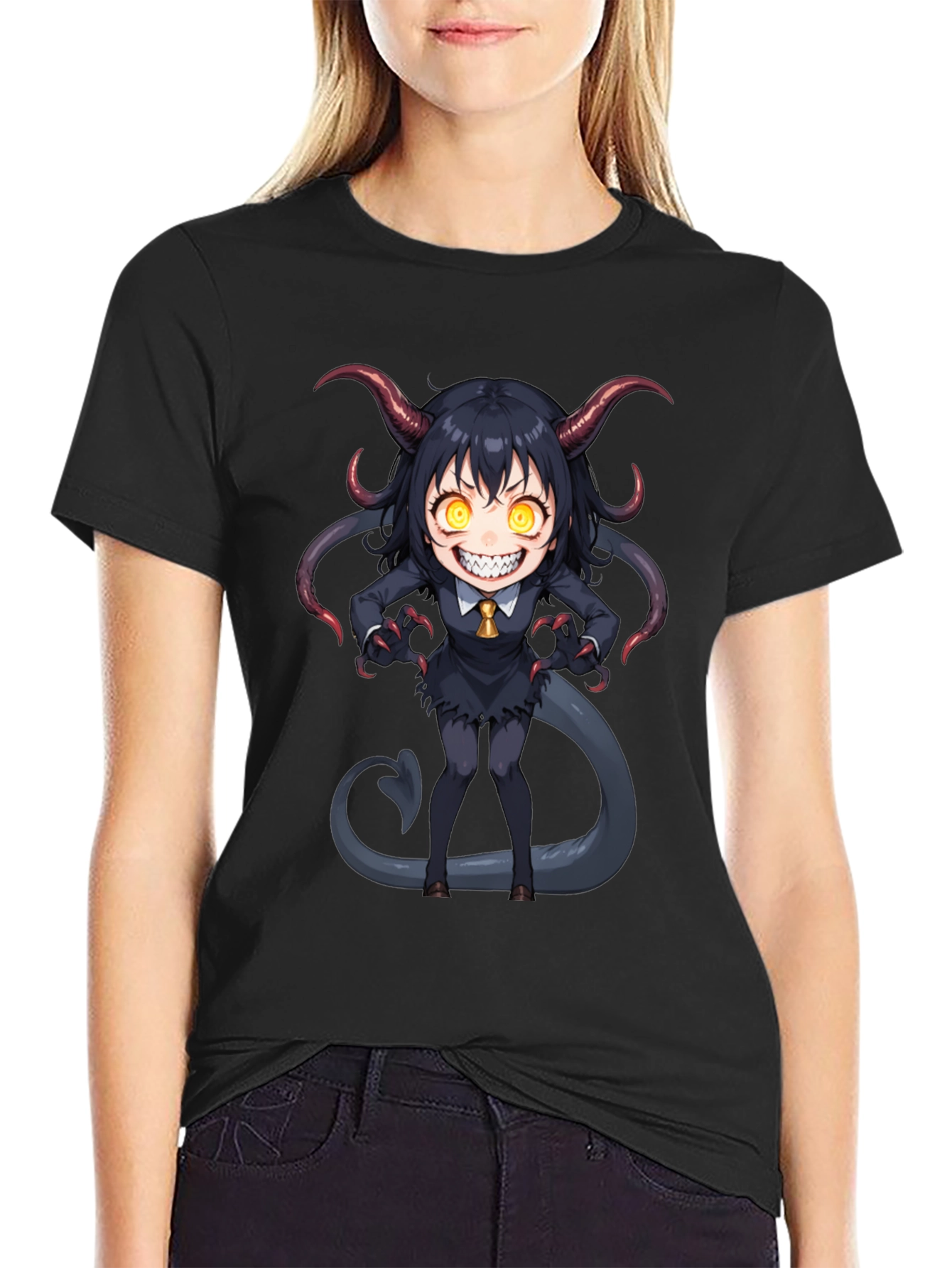 Devil Girl Graphic Tee - Black Cotton T-Shirt
