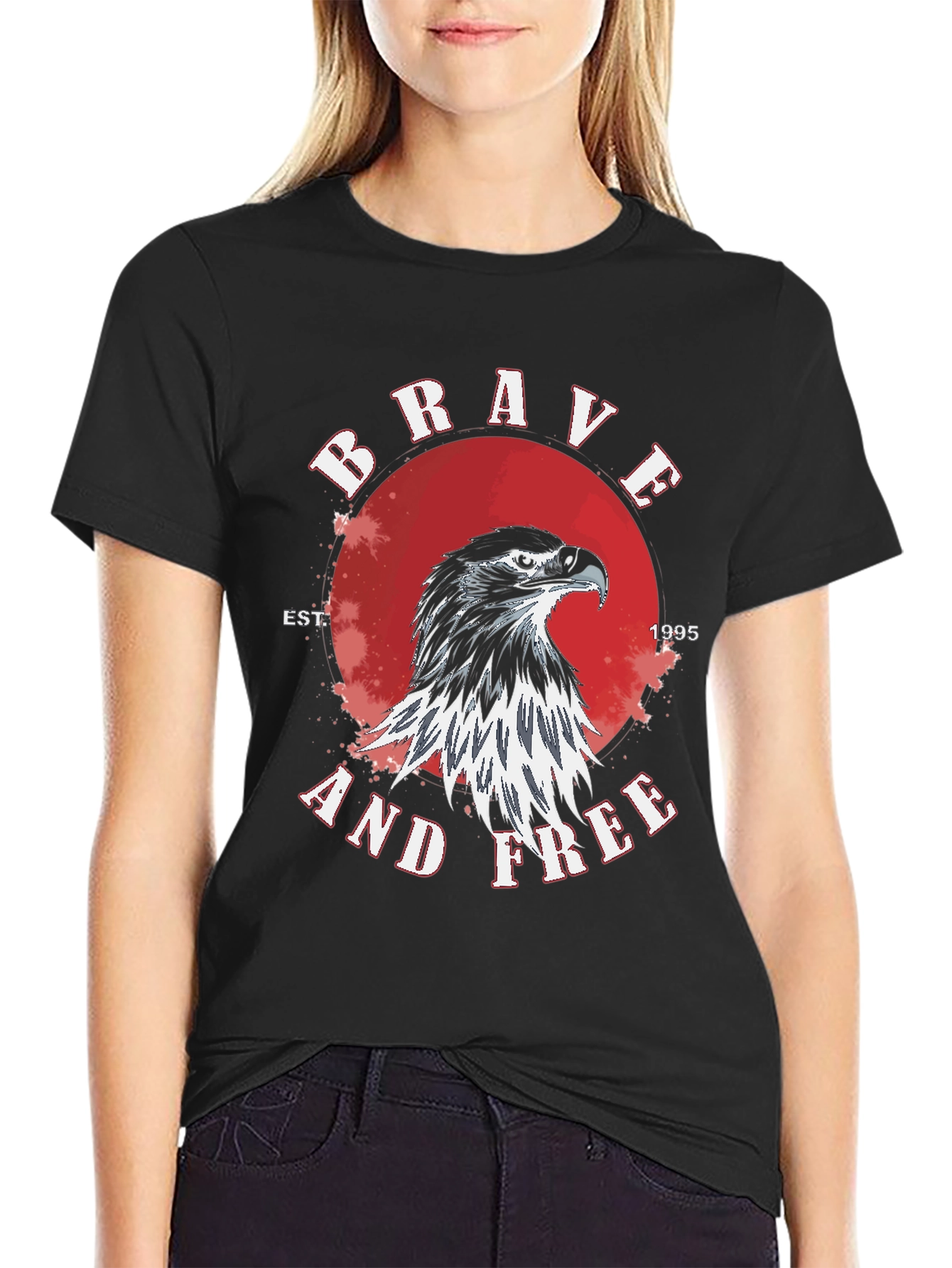 Brave and Free Eagle Graphic Tee - Black