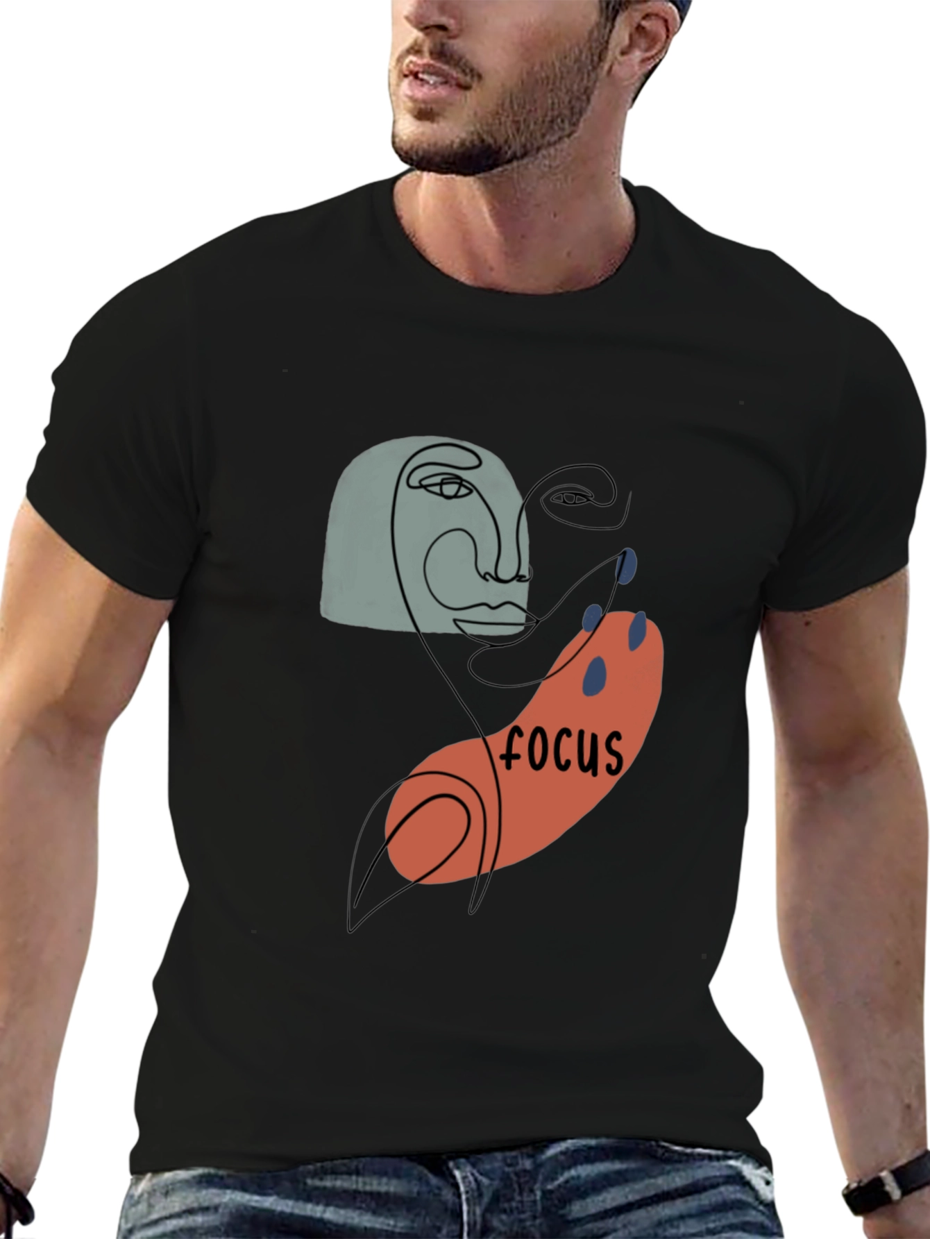 Abstract Focus Graphic Black T-Shirt