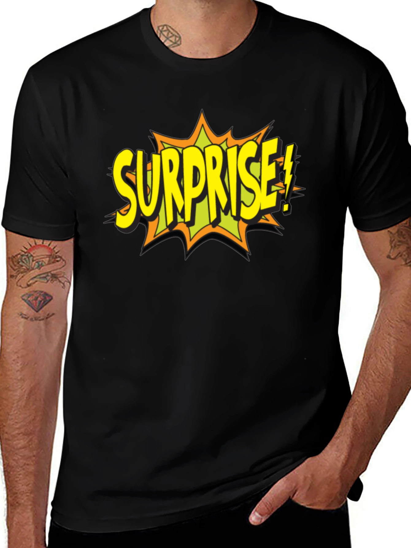 Surprise Graphic T-Shirt - Black Cotton Tee