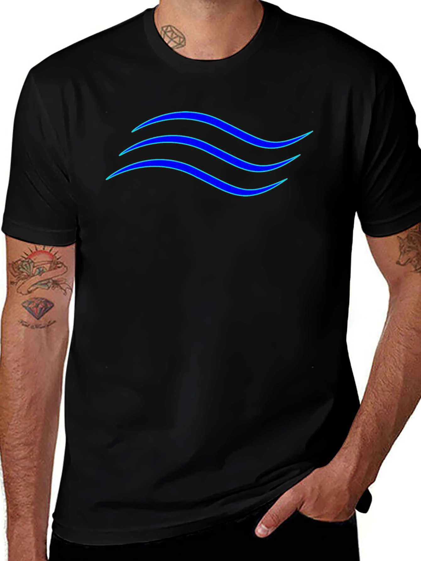 Blue Wave Design Black T-Shirt