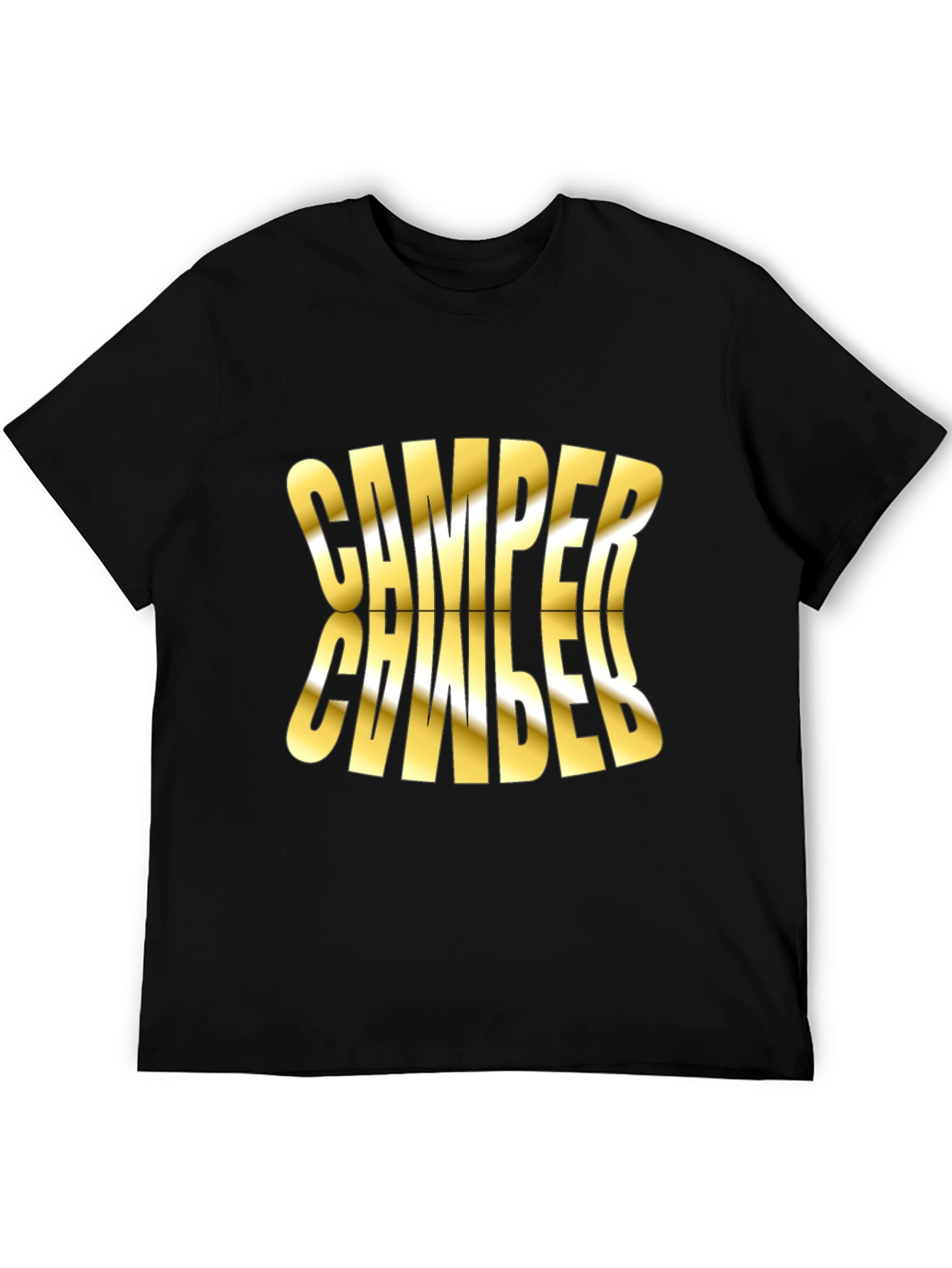 Camper Mirror Gold Print Black T-Shirt
