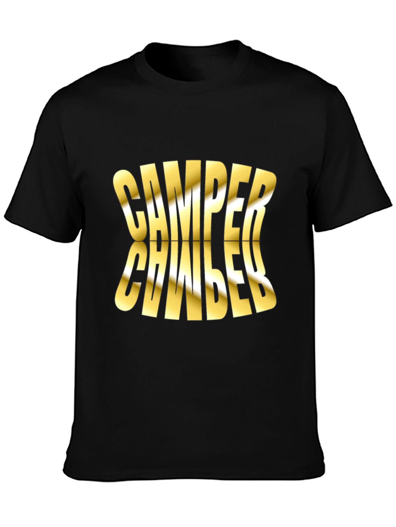 Camper Mirror Gold Print Black T-Shirt