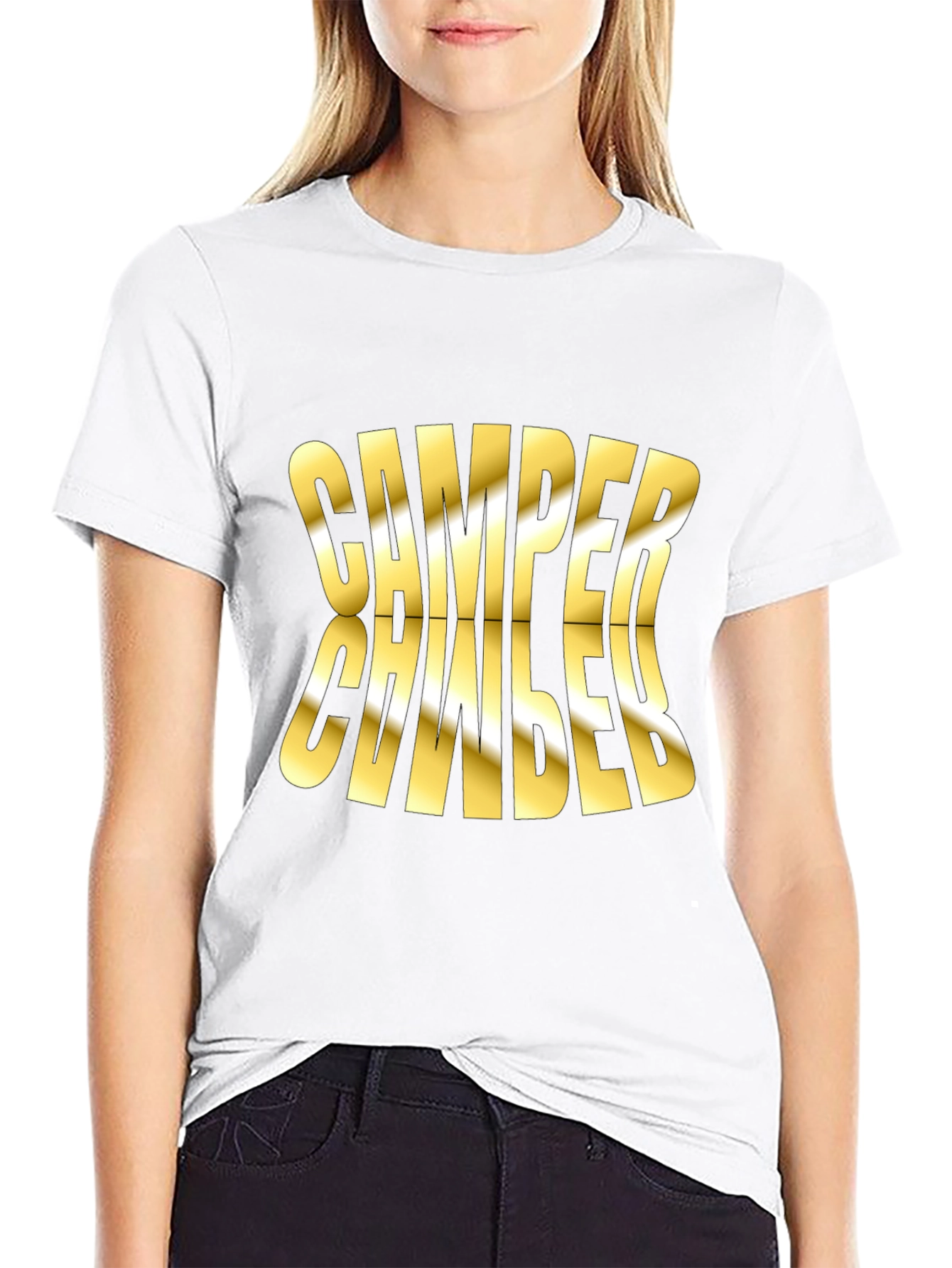 Camper Mirror Gold Print Black T-Shirt