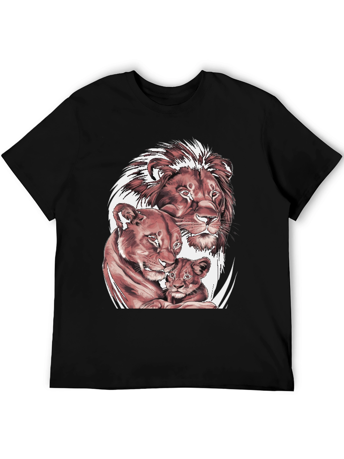 Lion Family Graphic Tee - Black Cotton T-Shirt