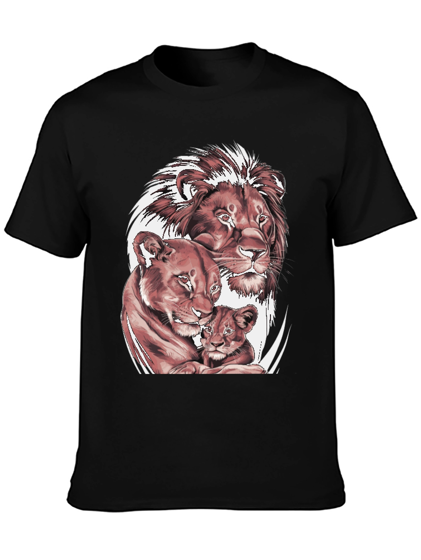 Lion Family Graphic Tee - Black Cotton T-Shirt