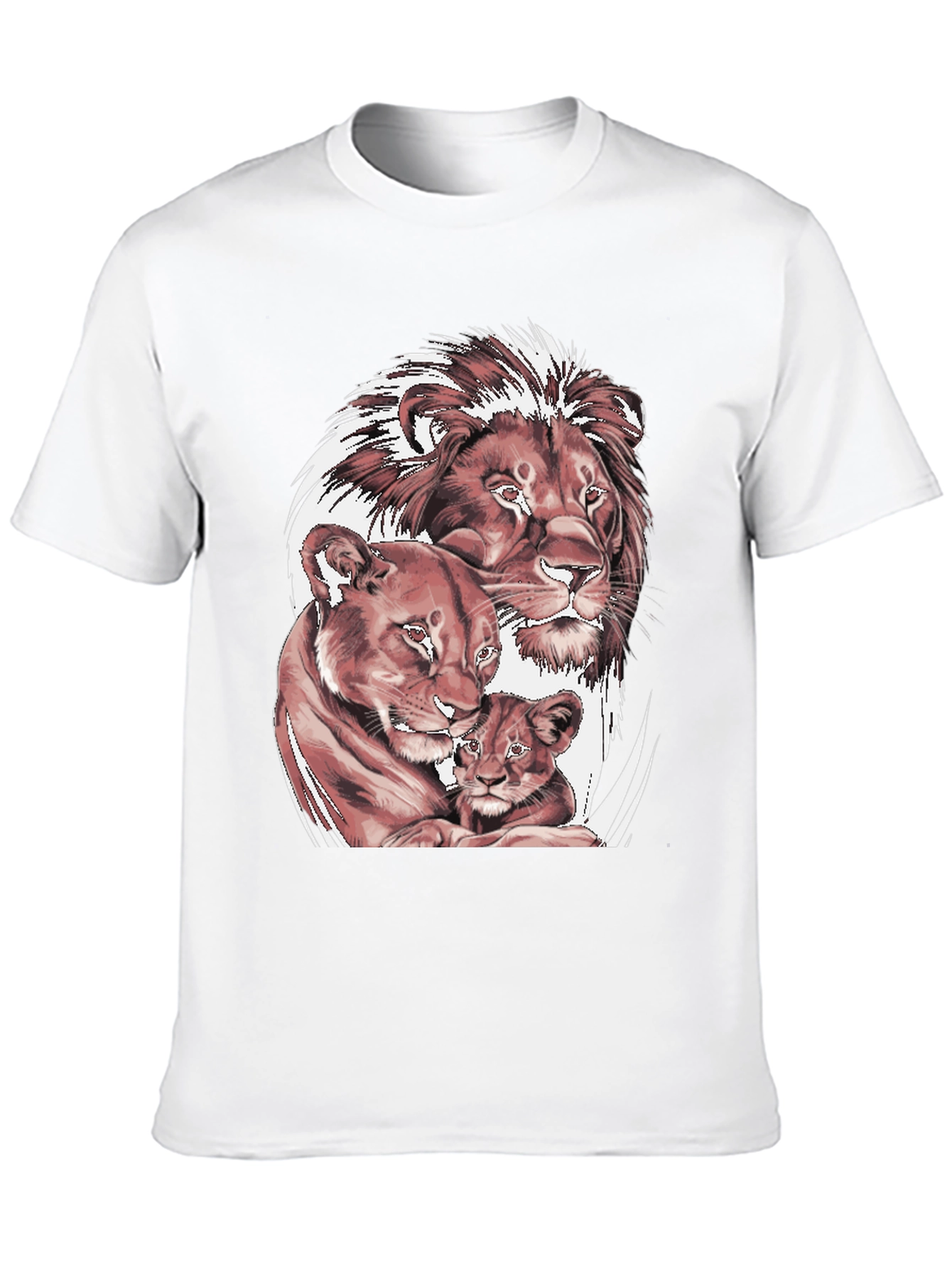 Lion Family Graphic Tee - Black Cotton T-Shirt
