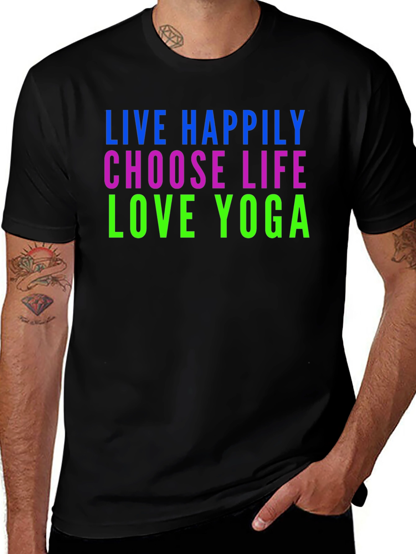 Live Happily Choose Life Love Yoga Graphic T-Shirt