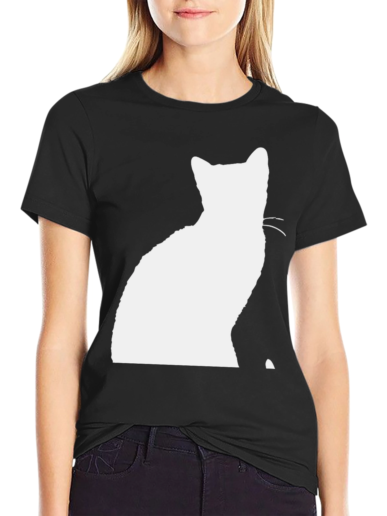 Silhouette Cat Graphic T-Shirt - Black
