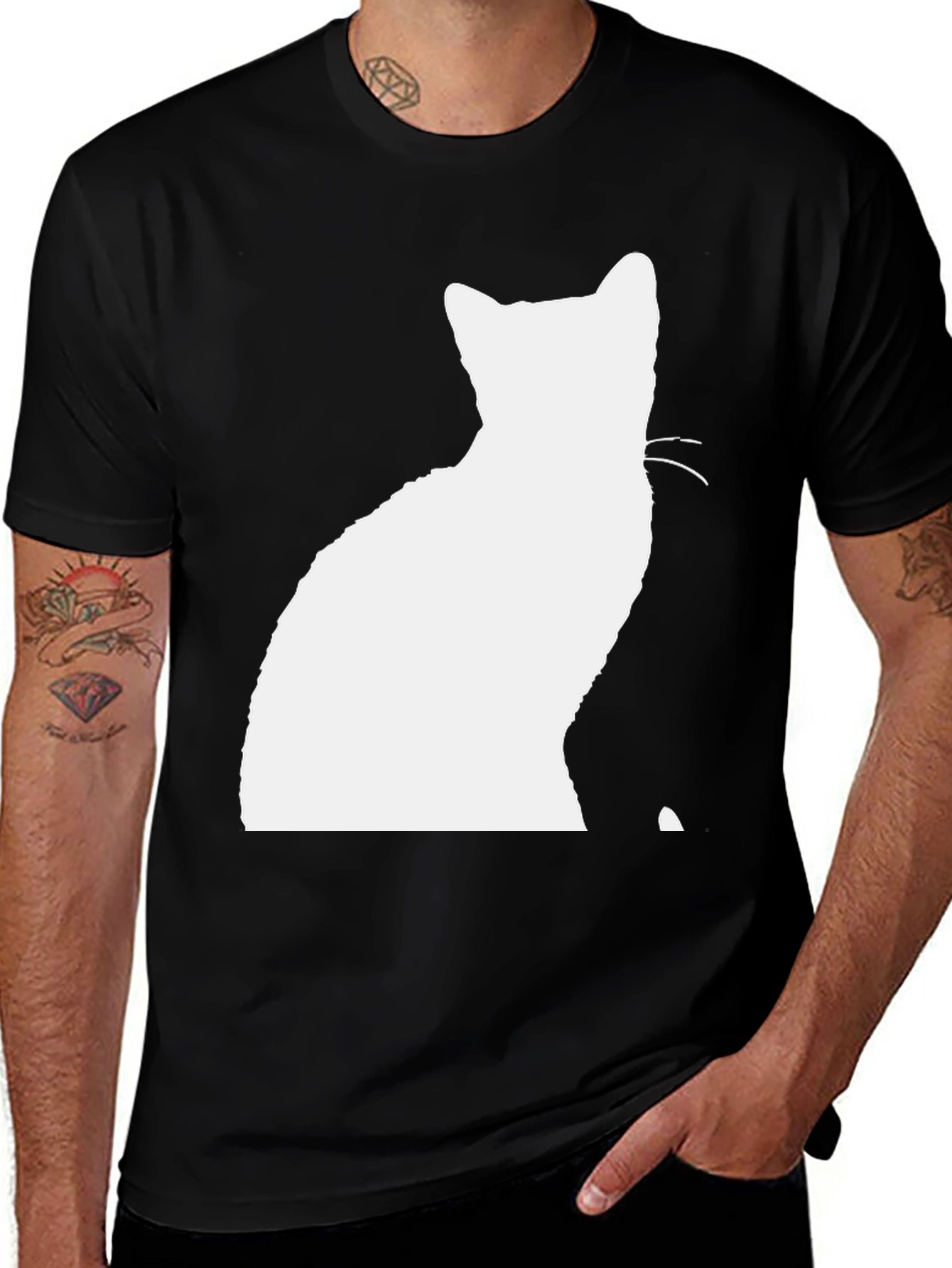 Silhouette Cat Graphic T-Shirt - Black