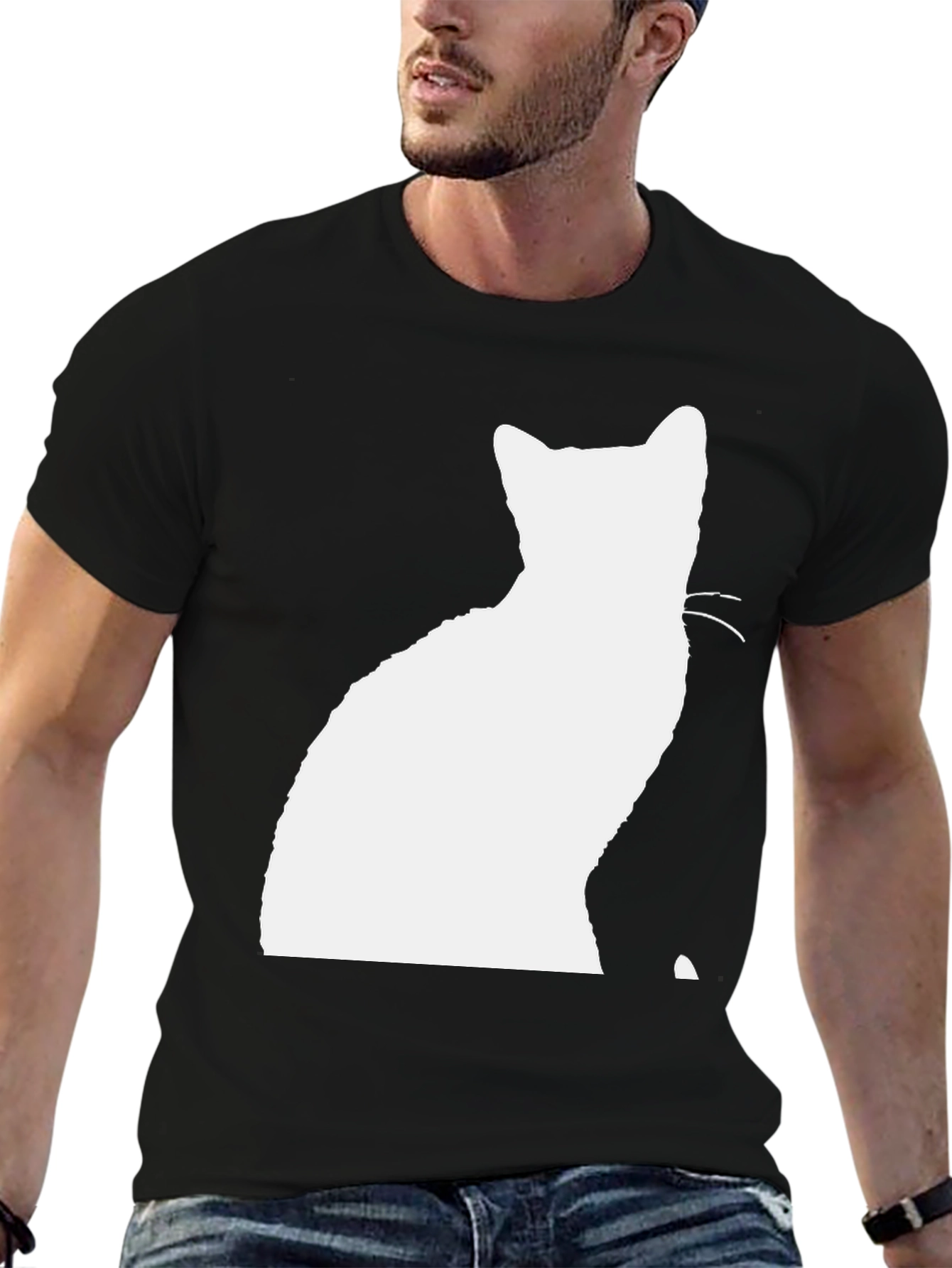 Silhouette Cat Graphic T-Shirt - Black