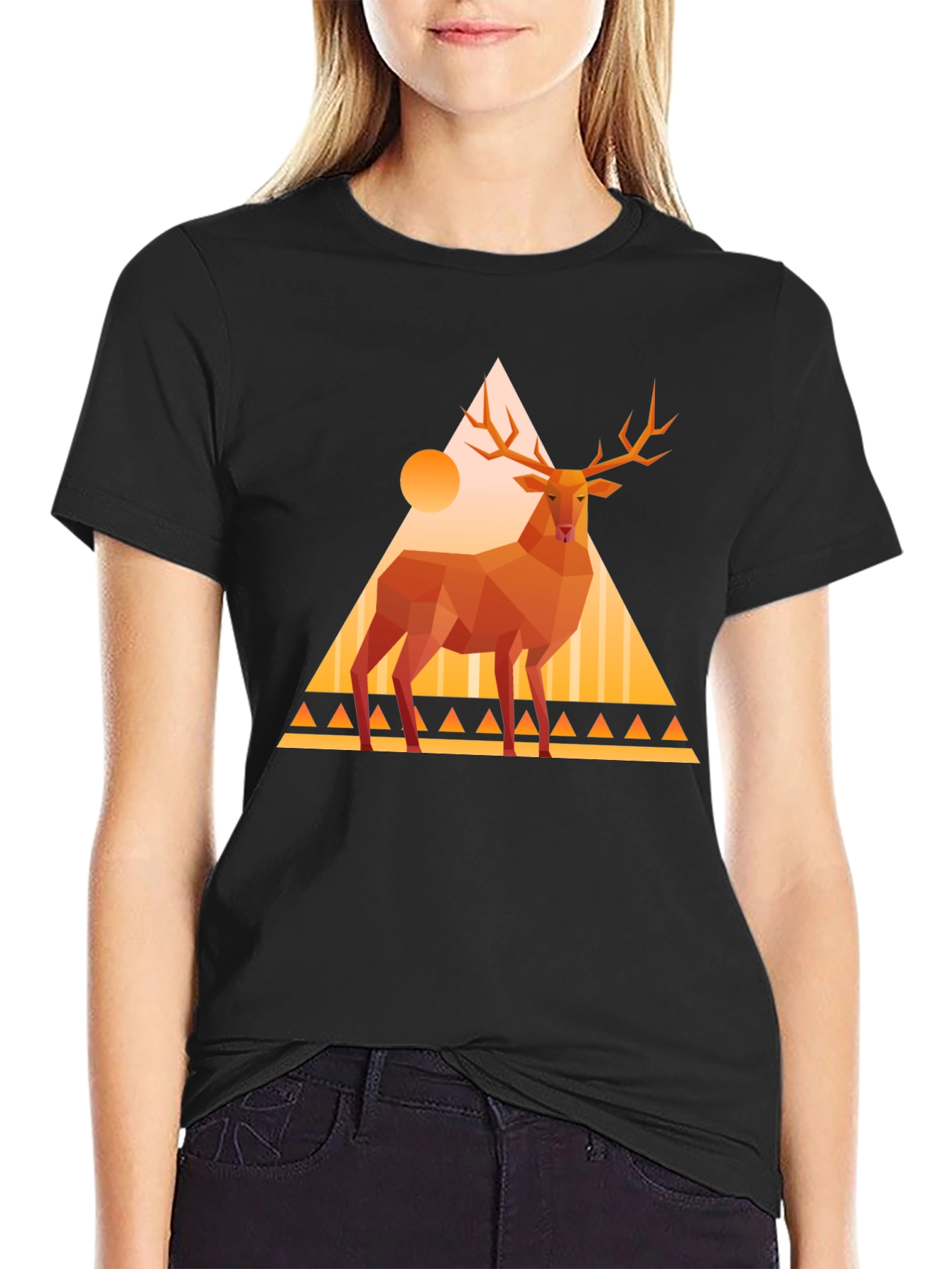Geometric Deer Graphic Tee - Modern Art Shirt