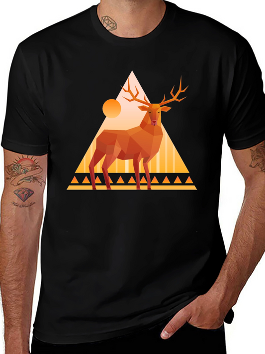 Geometric Deer Graphic Tee - Modern Art Shirt