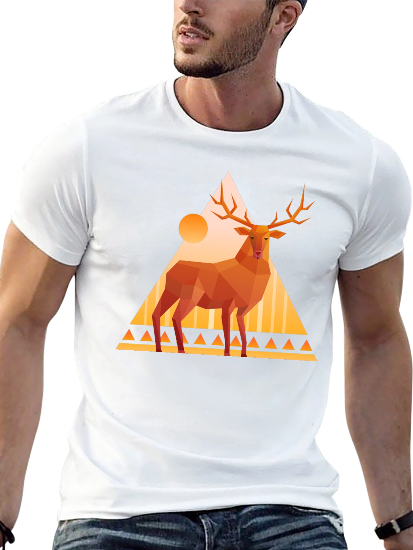 Geometric Deer Graphic Tee - Modern Art Shirt
