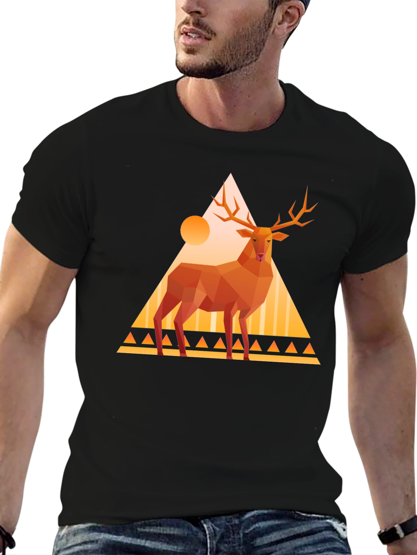 Geometric Deer Graphic Tee - Modern Art Shirt