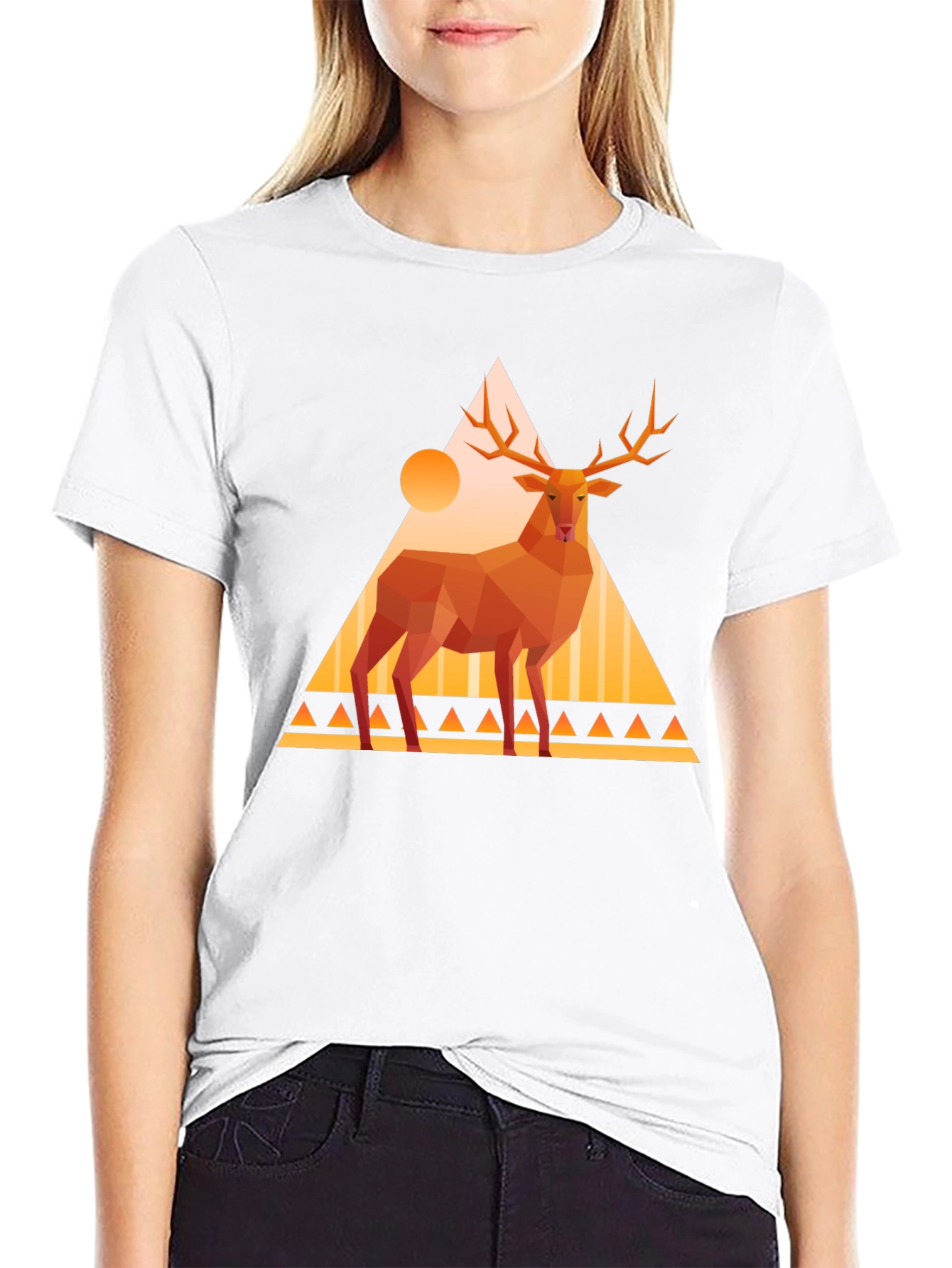 Geometric Deer Graphic Tee - Modern Art Shirt