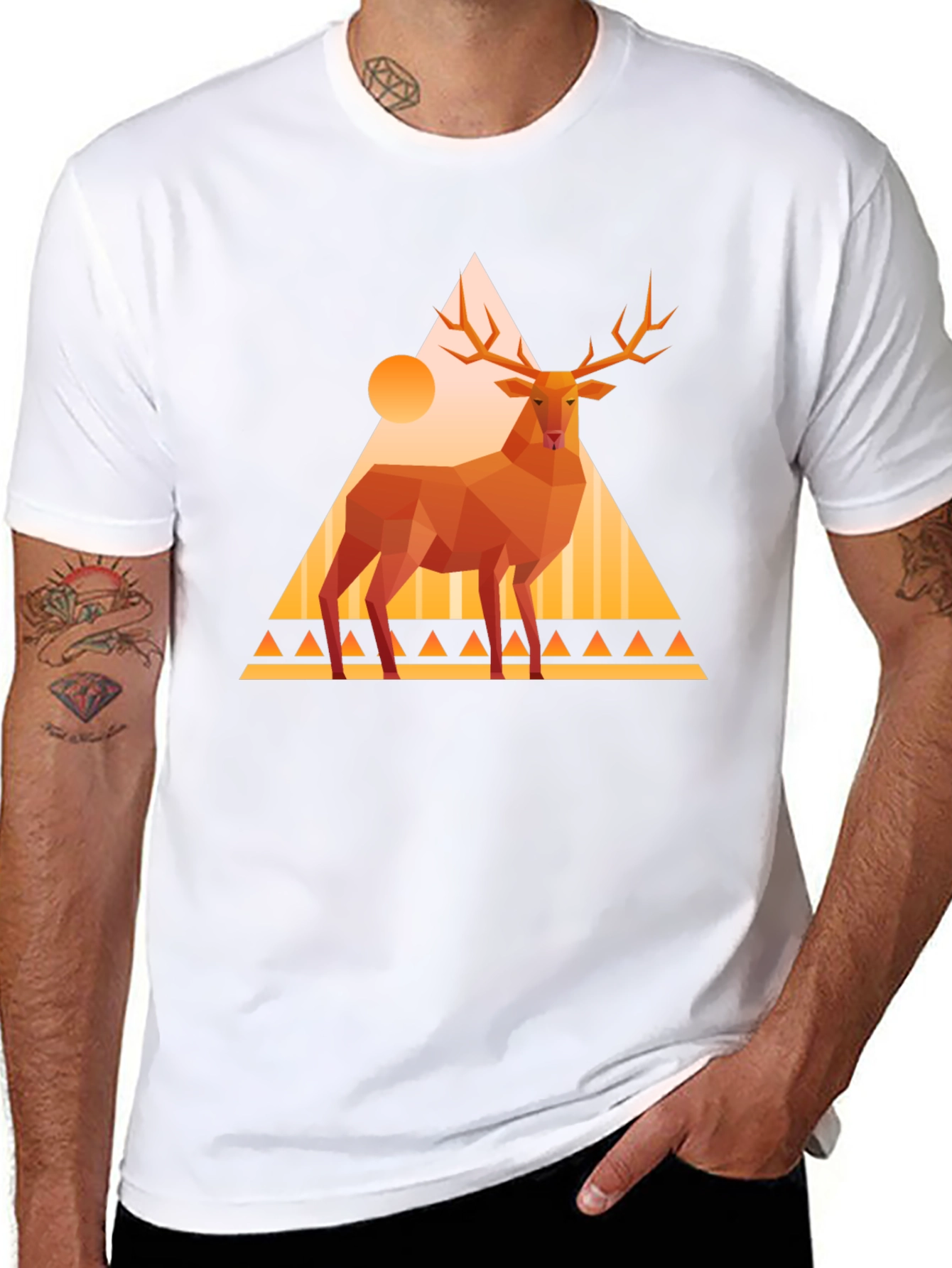 Geometric Deer Graphic Tee - Modern Art Shirt