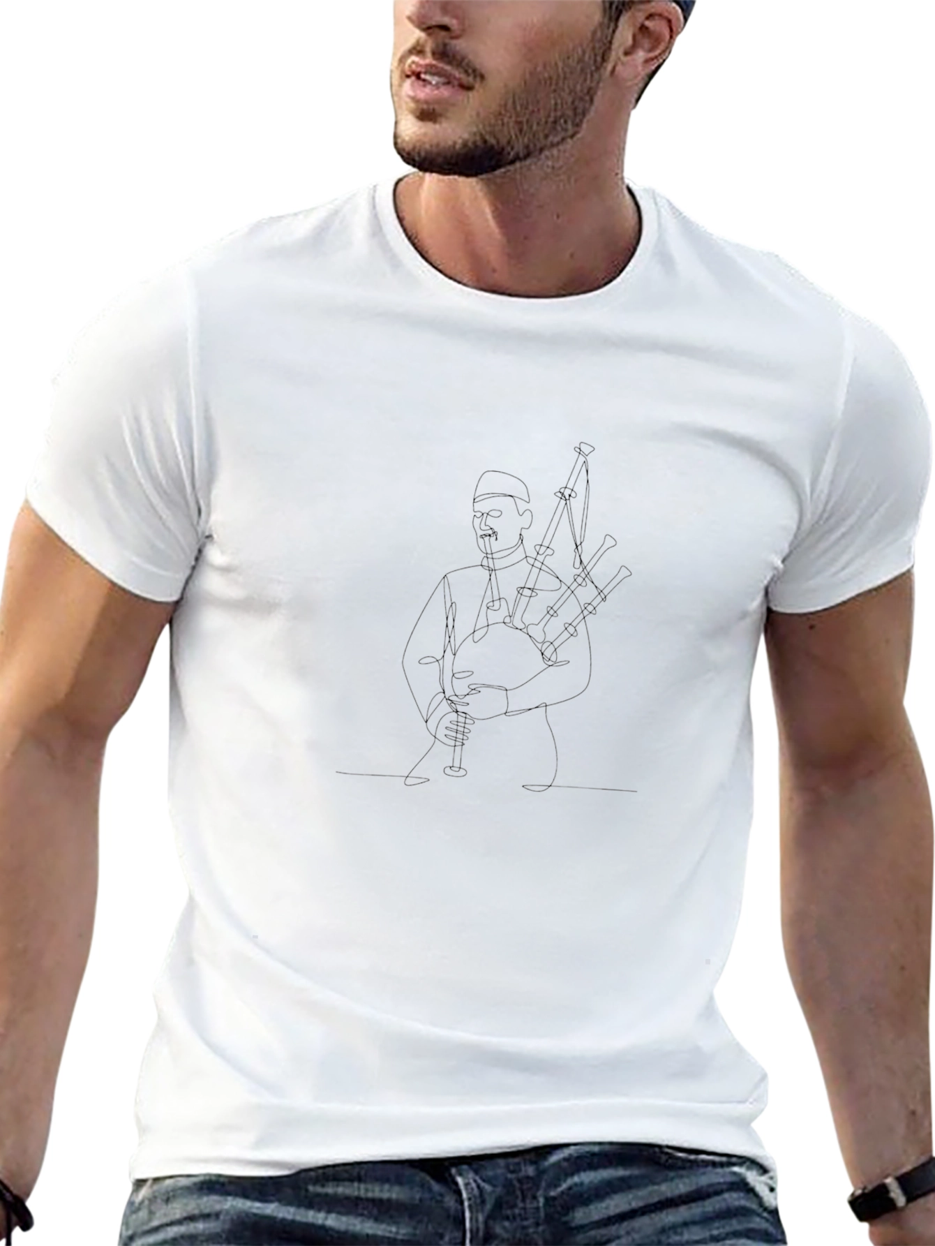 Bagpiper Line Art T-Shirt - Black