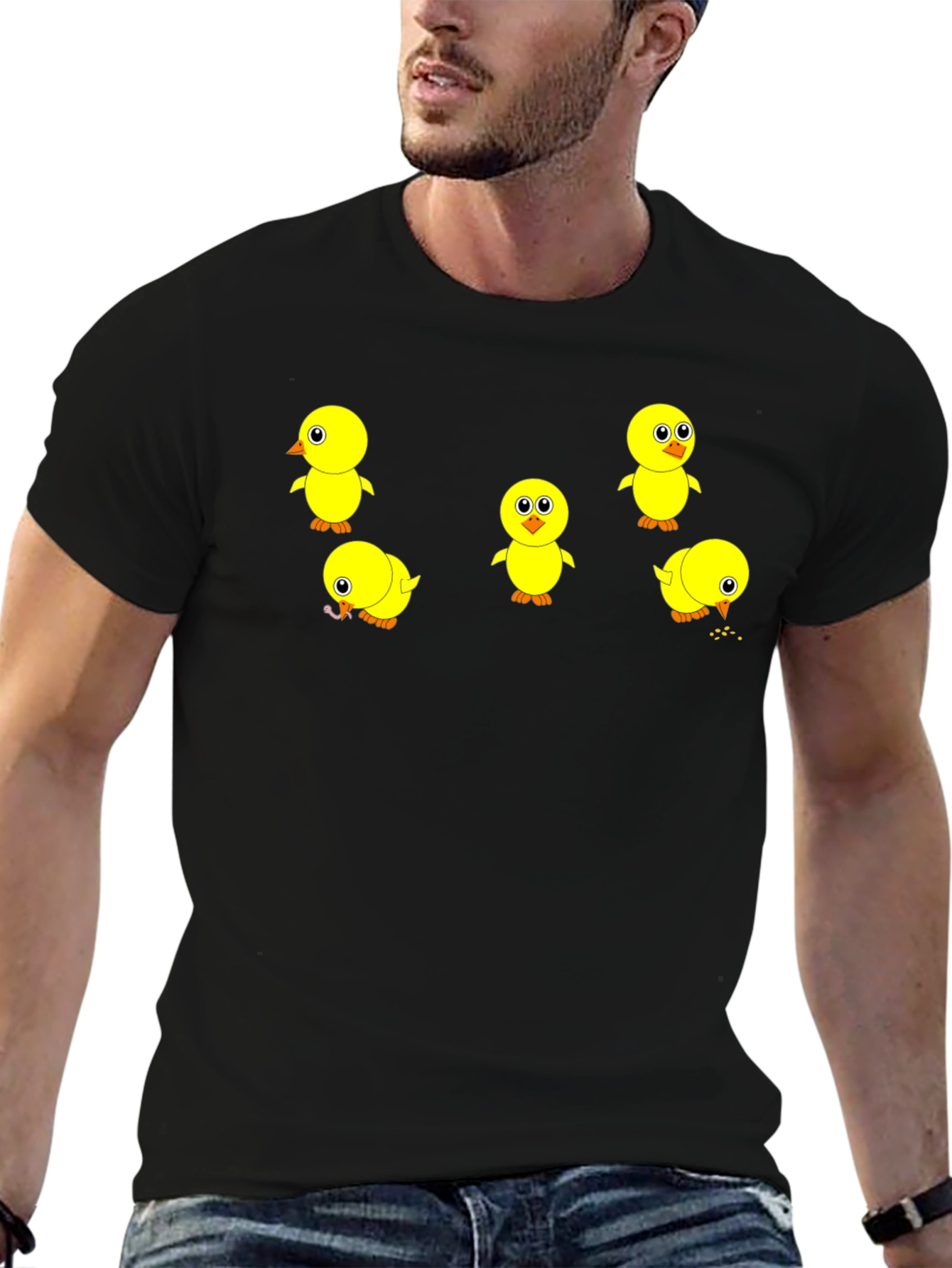 Cute Chick Print Black T-Shirt