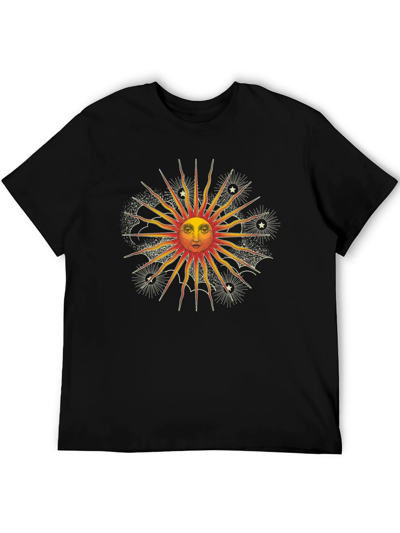 Celestial Sun Graphic Tee - Black Cotton Shirt