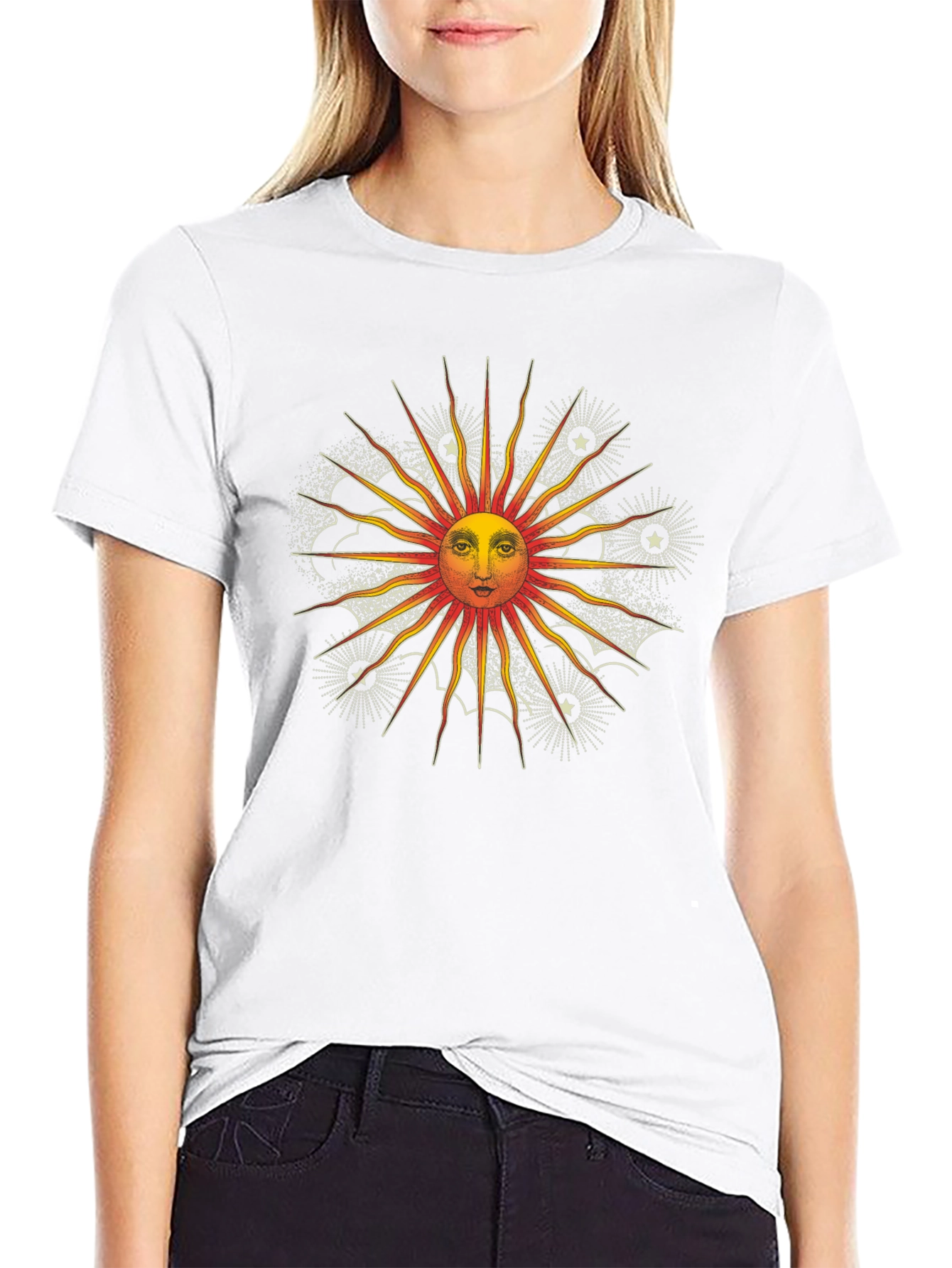 Celestial Sun Graphic Tee - Black Cotton Shirt