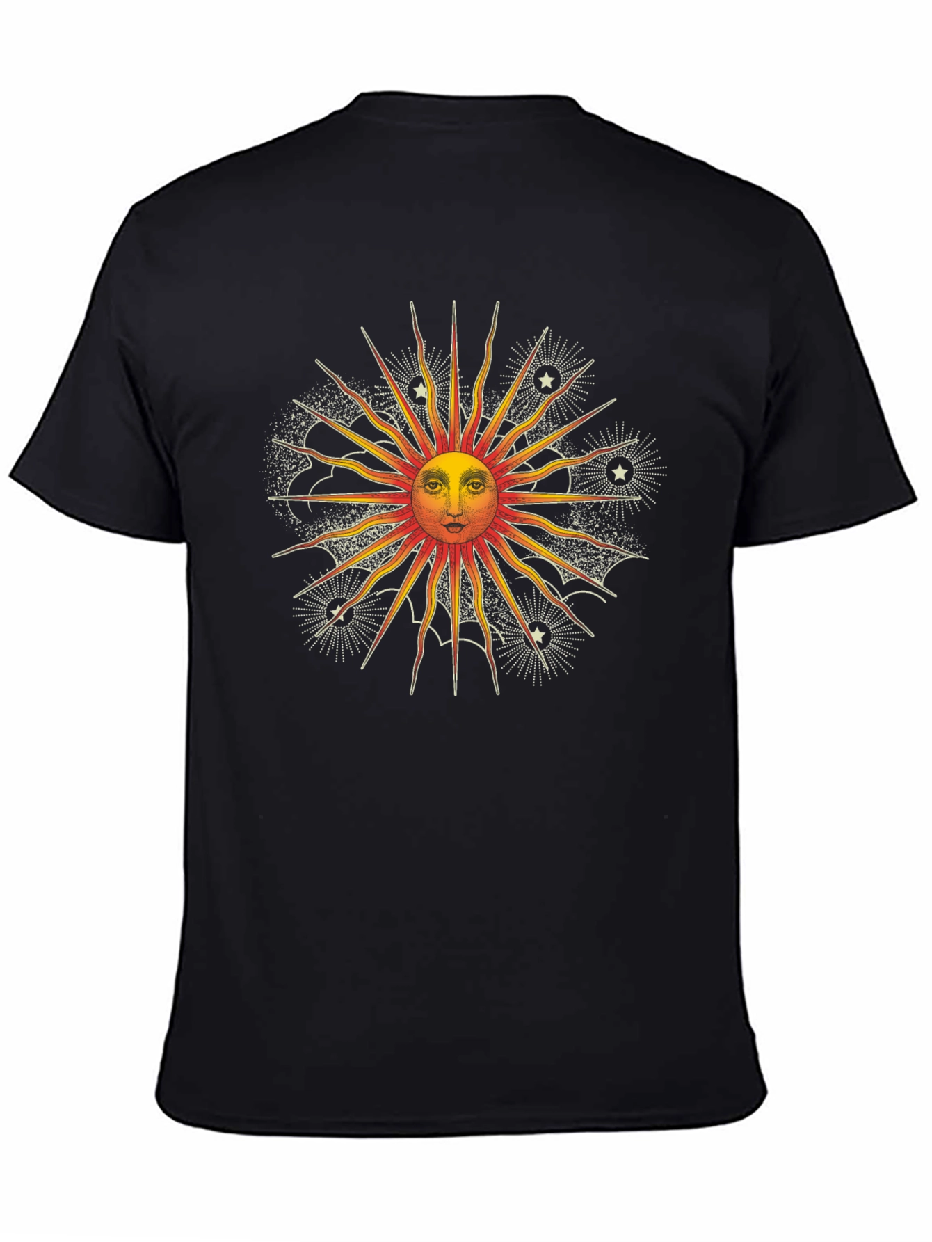 Celestial Sun Graphic Tee - Black Cotton Shirt