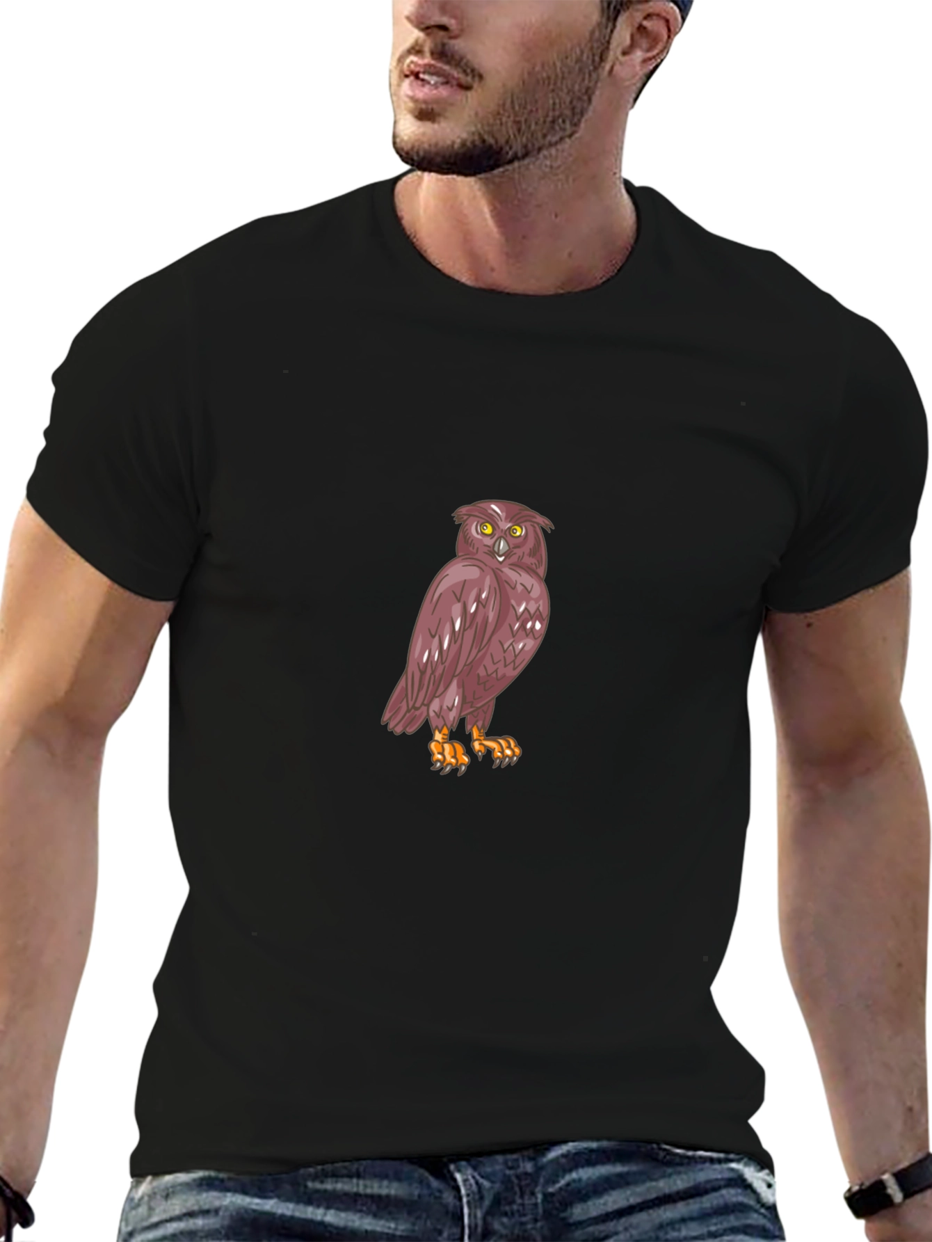 Mens Black Owl Graphic T-Shirt