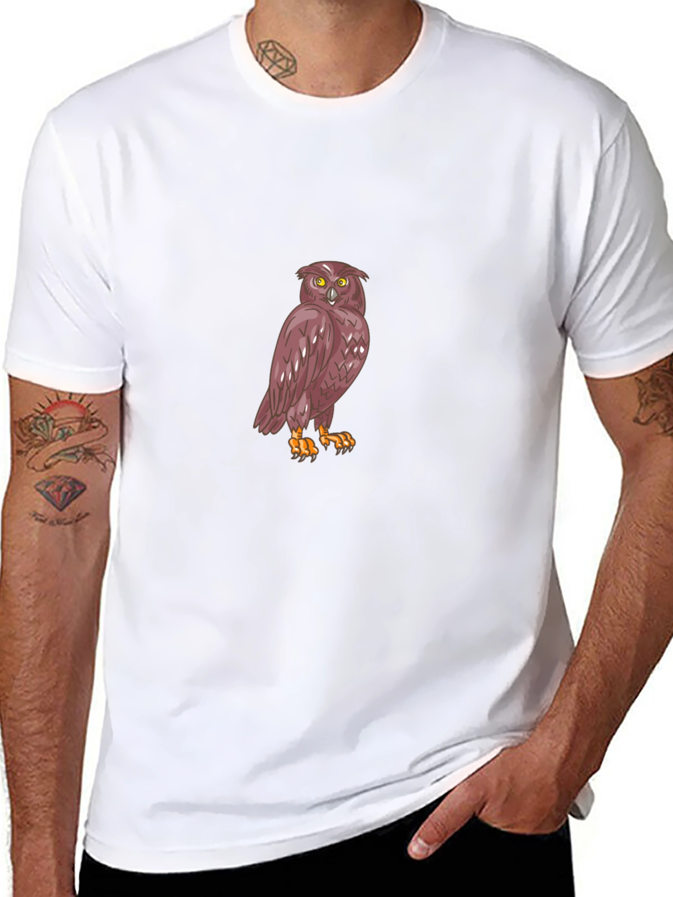 Mens Black Owl Graphic T-Shirt