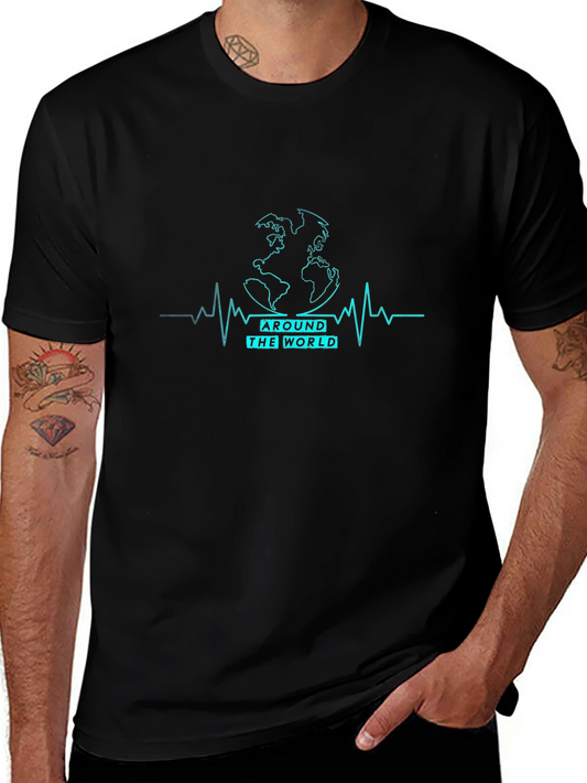 Around The World Heartbeat T-Shirt - Black Graphic Tee
