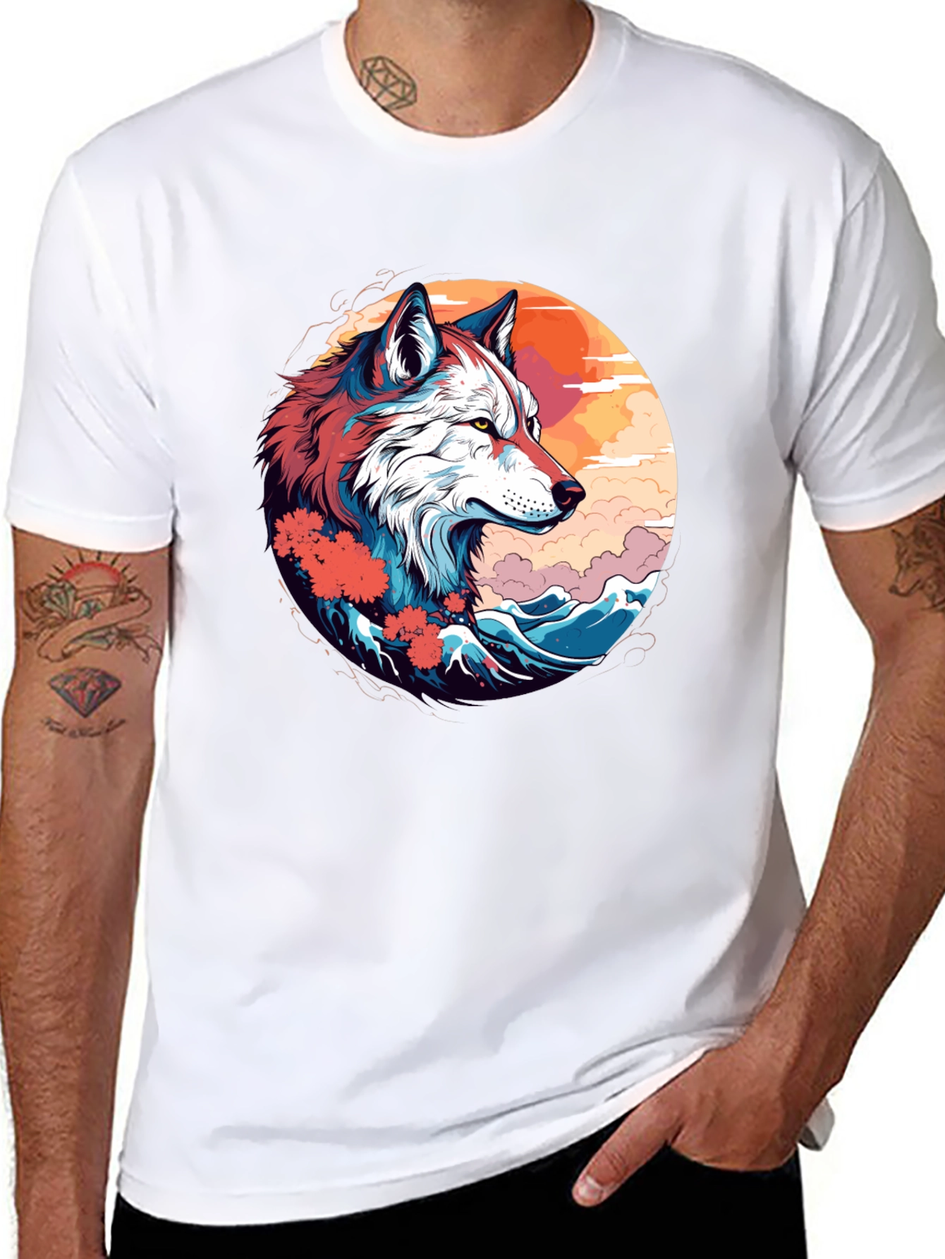 Wolf Art Graphic Tee - Mens Black T-Shirt