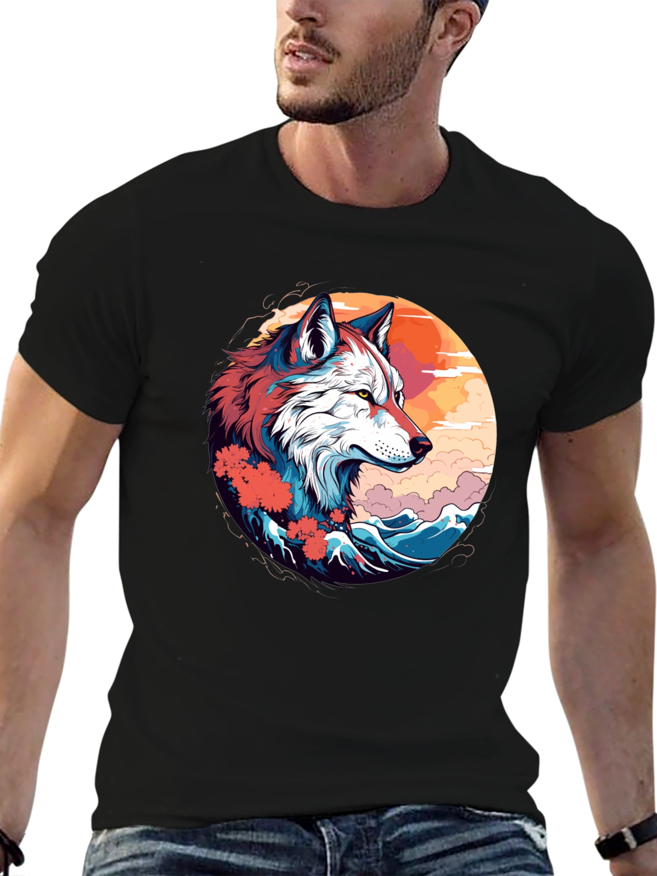 Wolf Art Graphic Tee - Mens Black T-Shirt