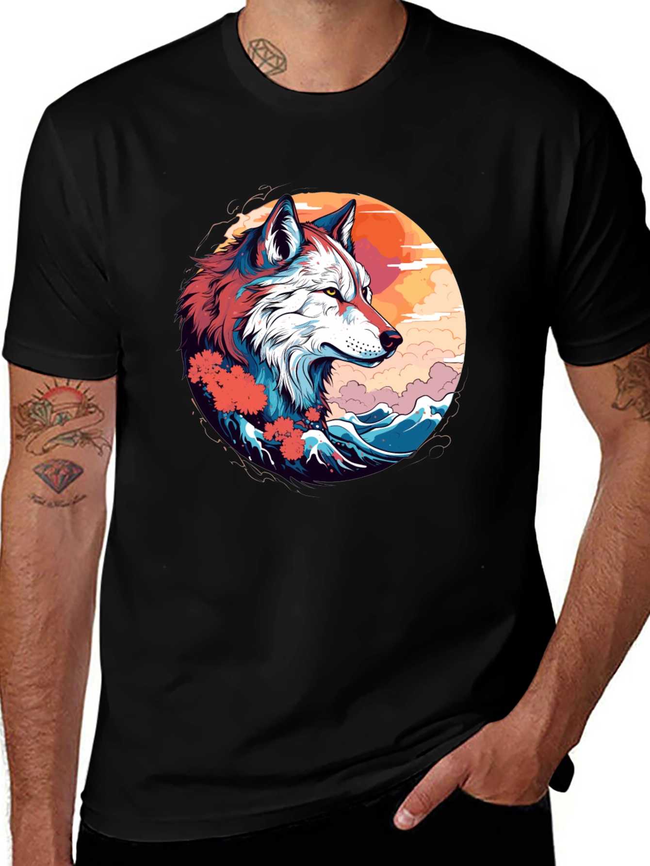 Wolf Art Graphic Tee - Mens Black T-Shirt