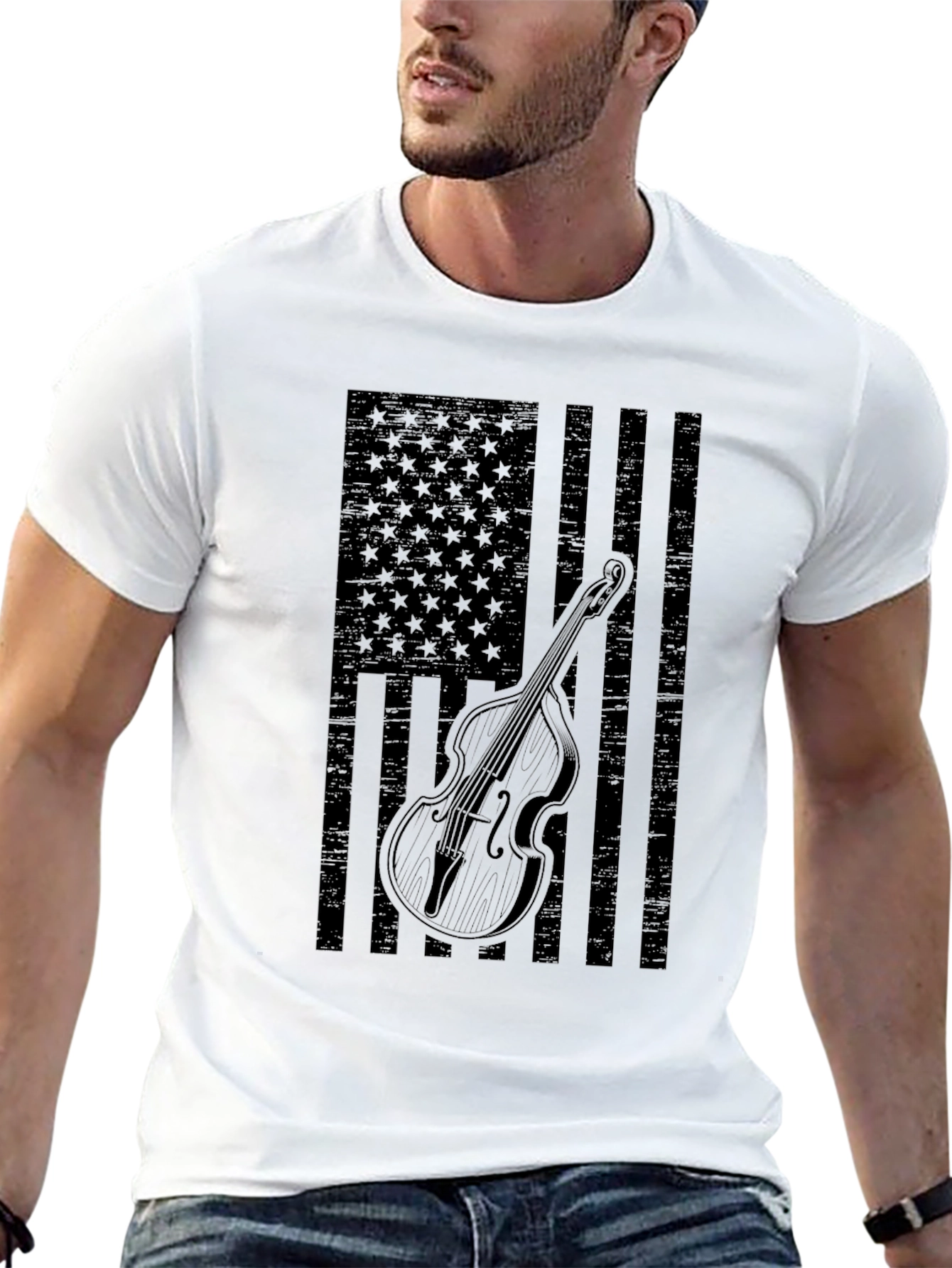 American Flag Bass Guitar T-Shirt - Black