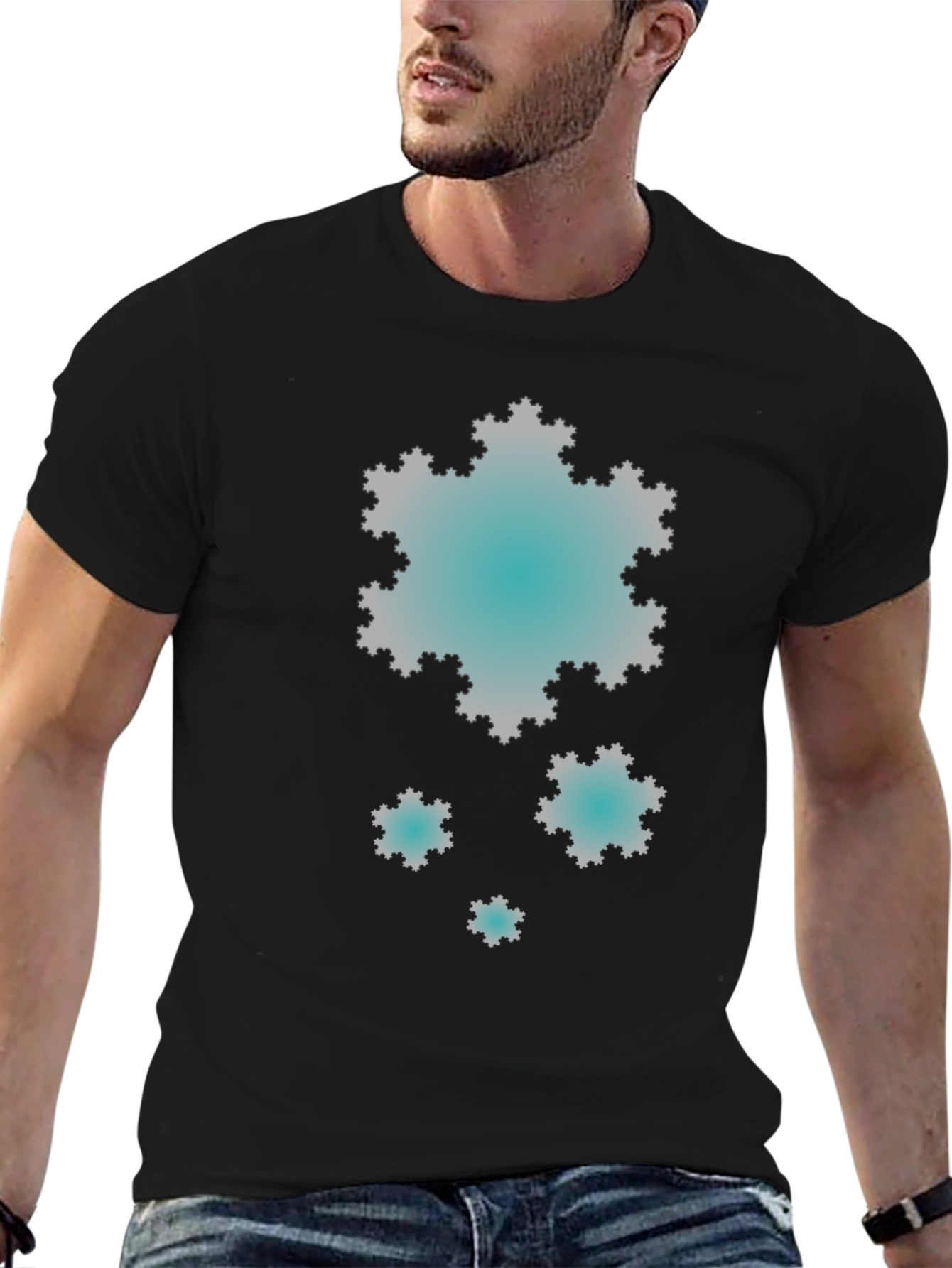 Fractal Snowflake Graphic Black T-Shirt