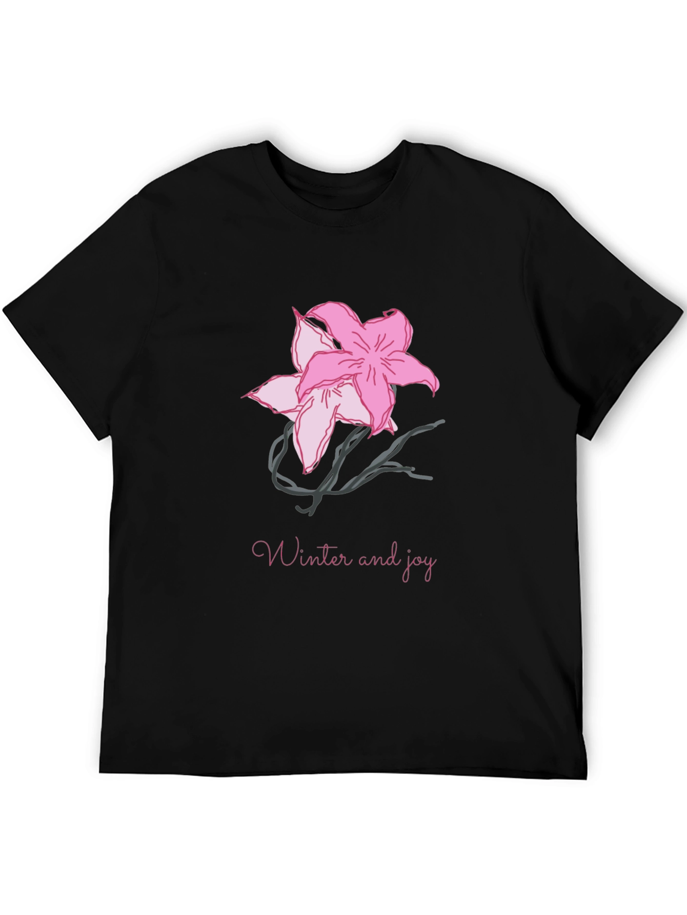 Black T-Shirt with Pink Flower Graphic