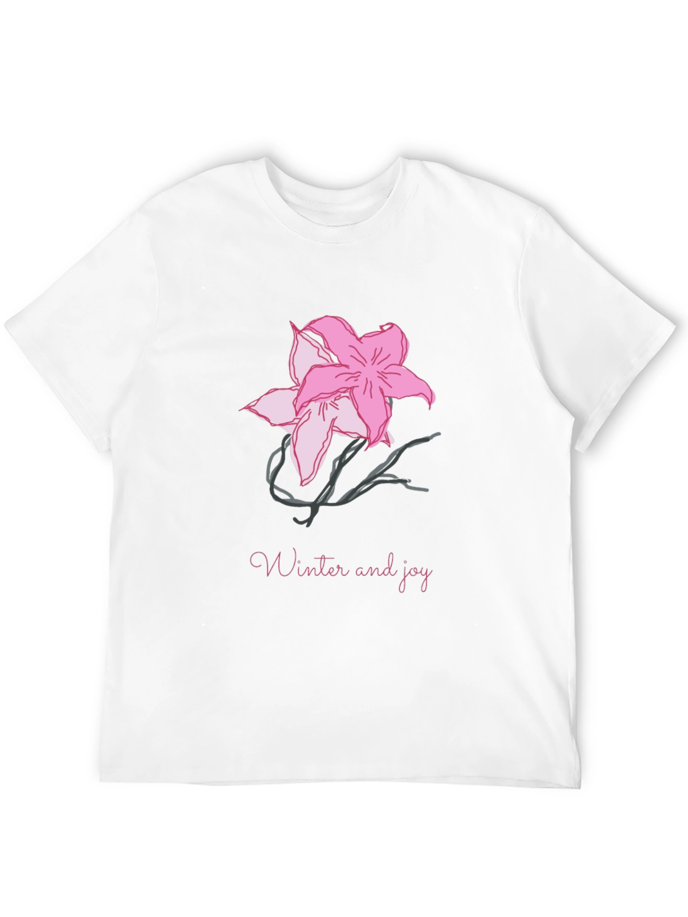 Black T-Shirt with Pink Flower Graphic