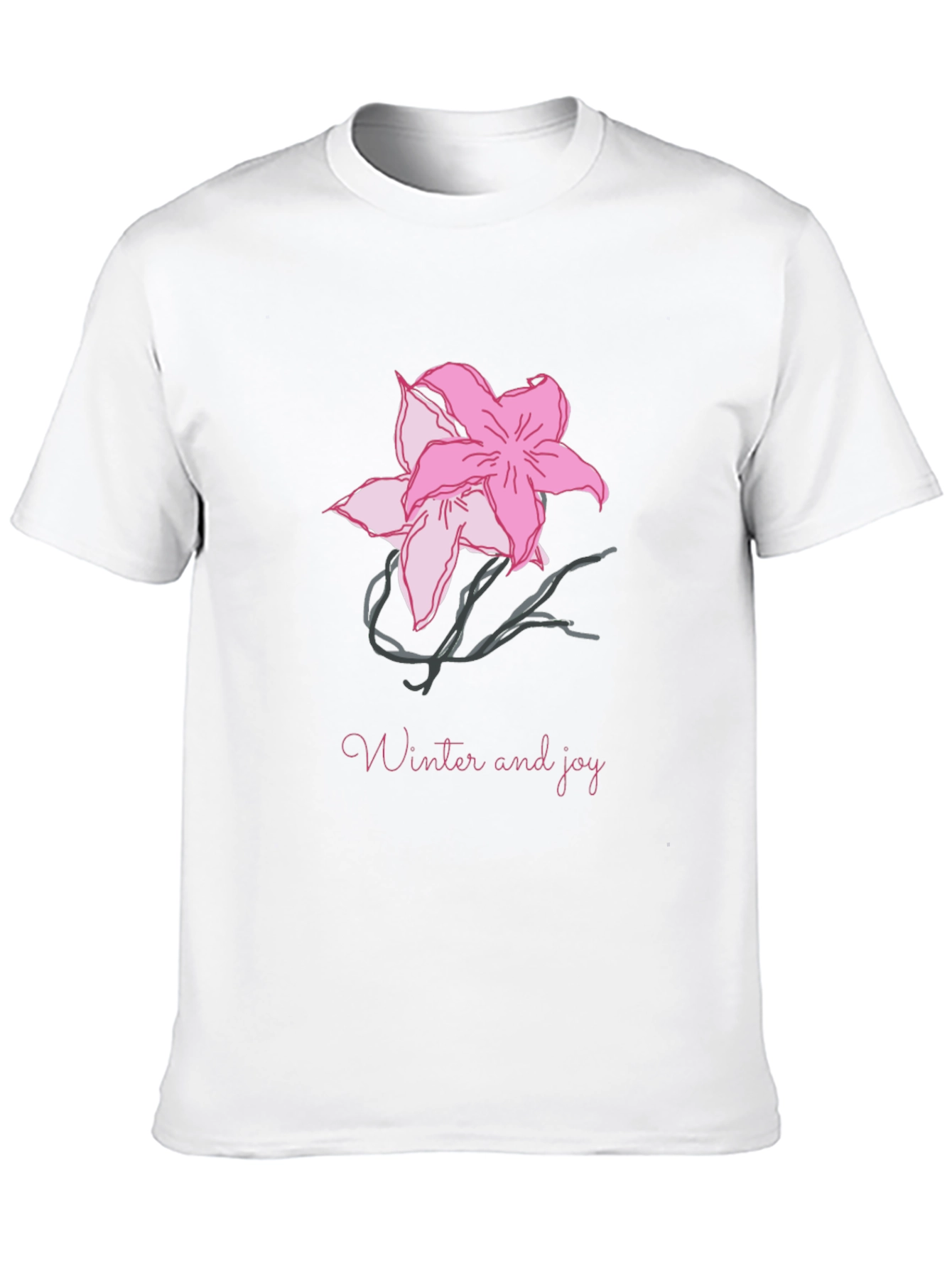 Black T-Shirt with Pink Flower Graphic