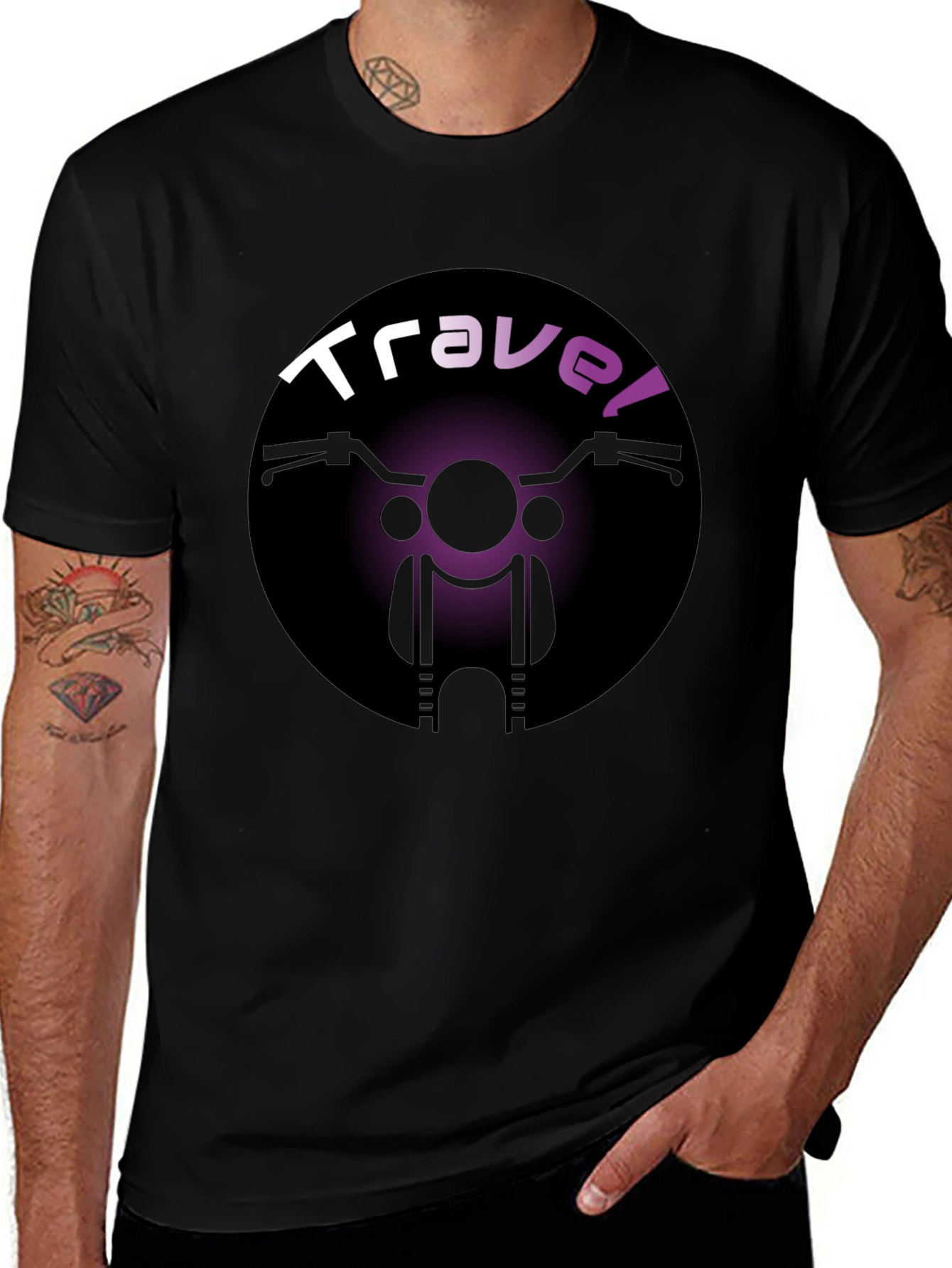 Travel Motorcycle T-Shirt - Black Crew Neck Tee